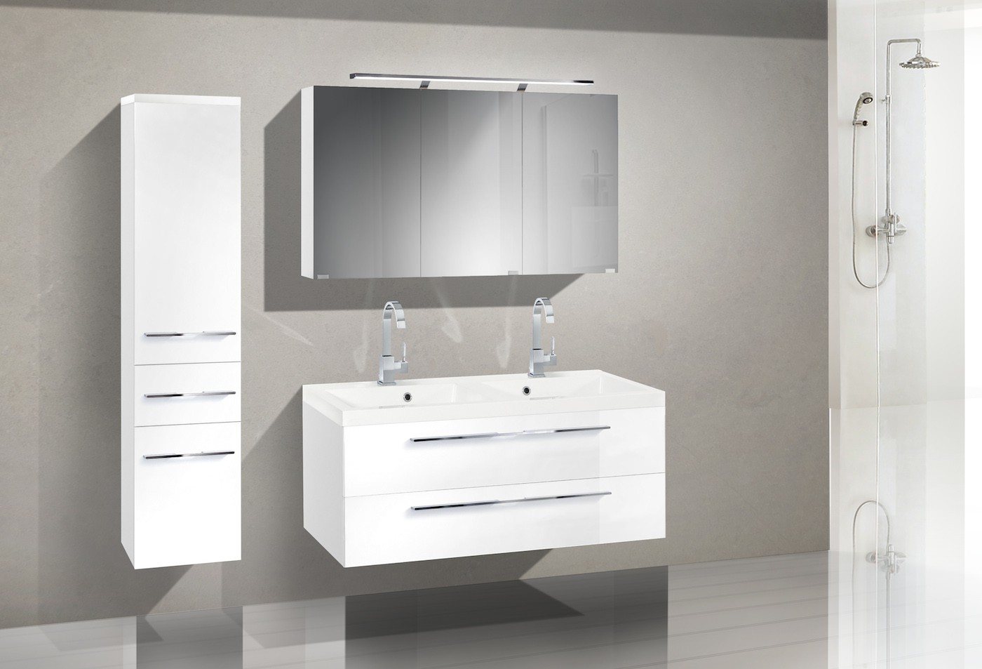 Badezimmermöbel Set mit Waschbecken und Spiegelschank 120 cm 1198