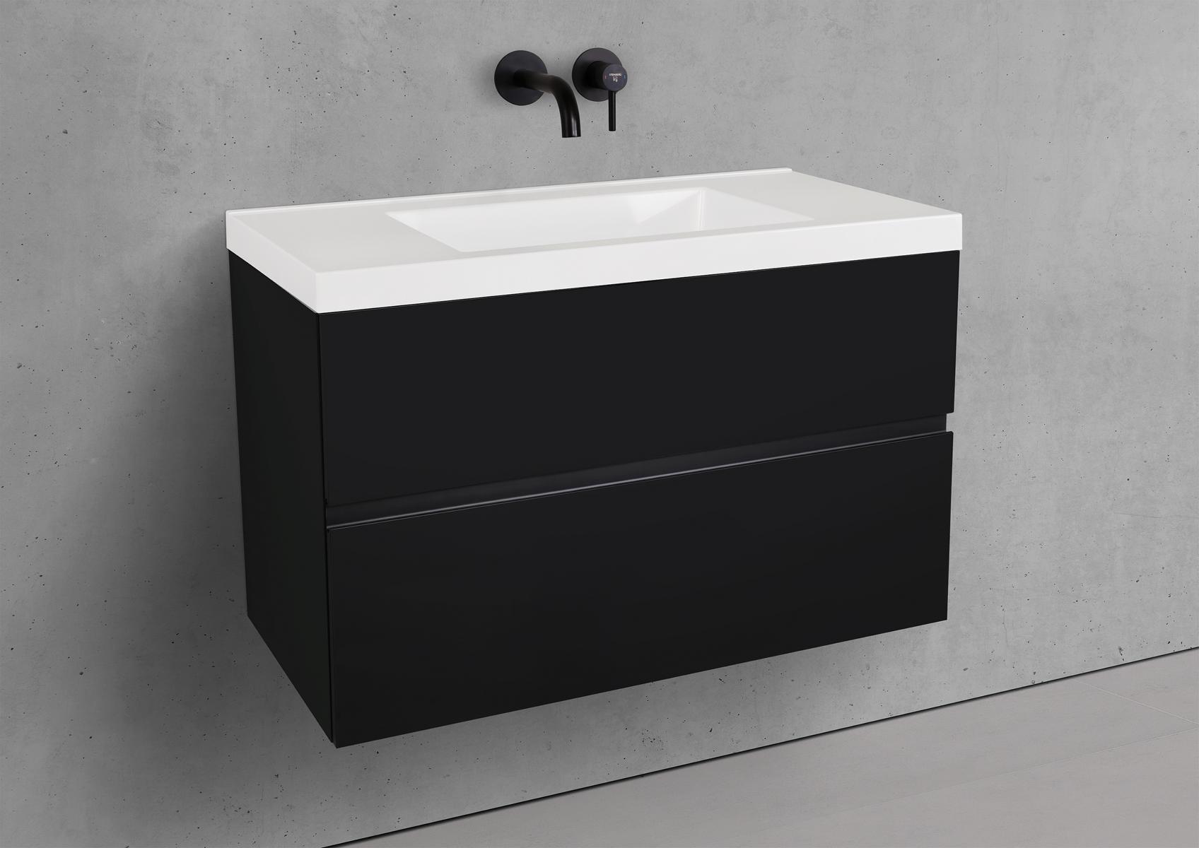Badmöbel Set Salerno 2.0 90 cm Waschtisch & Unterschrank in Schwarz Matt Lack mit Aluminium-Griffleiste schwarz