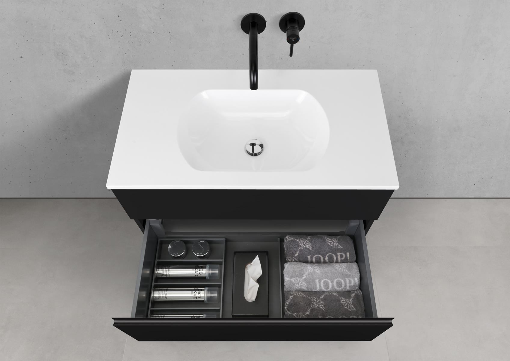 Badmöbel Set Modica 90 cm Waschtisch & Unterschrank in Schwarz Matt Lack mit Aluminium-Griffleiste schwarz