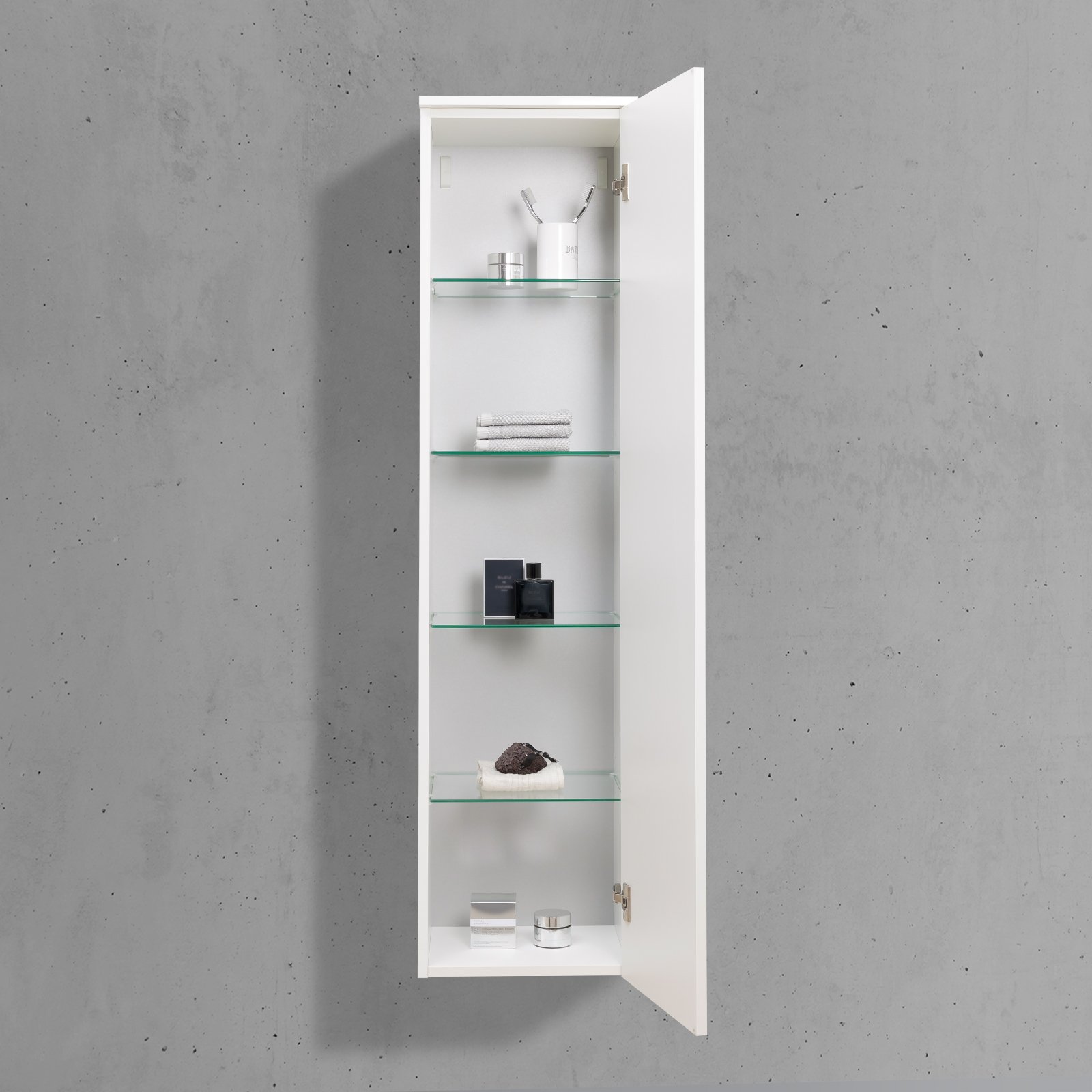 Hochschrank Seitenschrank Grifflos Bad, H/B/T 141,6/40/32,5cm, vormontiert
