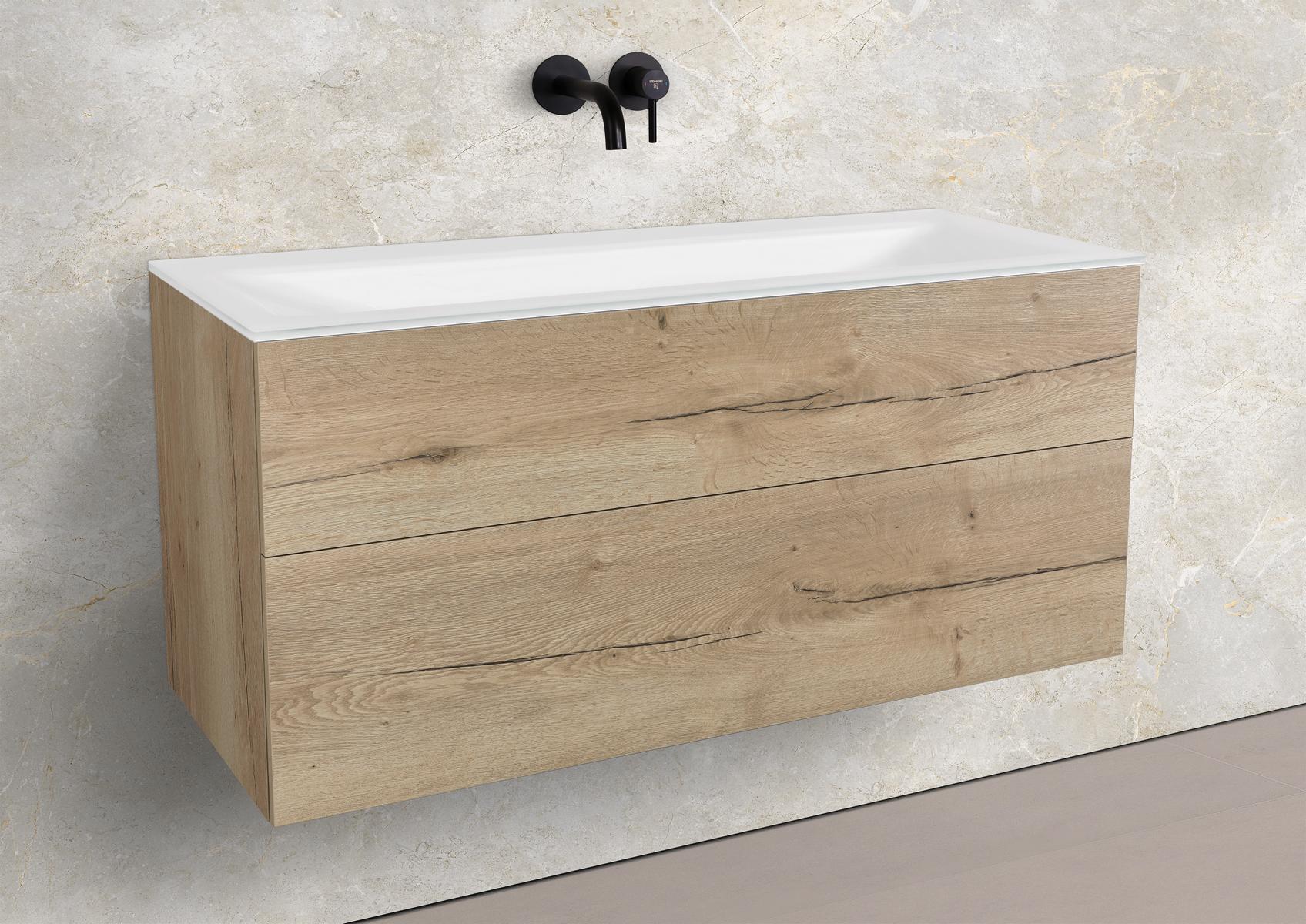 Zafiro - Set di mobili da bagno da 120 cm con lavabo in vetro (singolo) Optiwhite e mobile sottolavabo senza maniglie 
