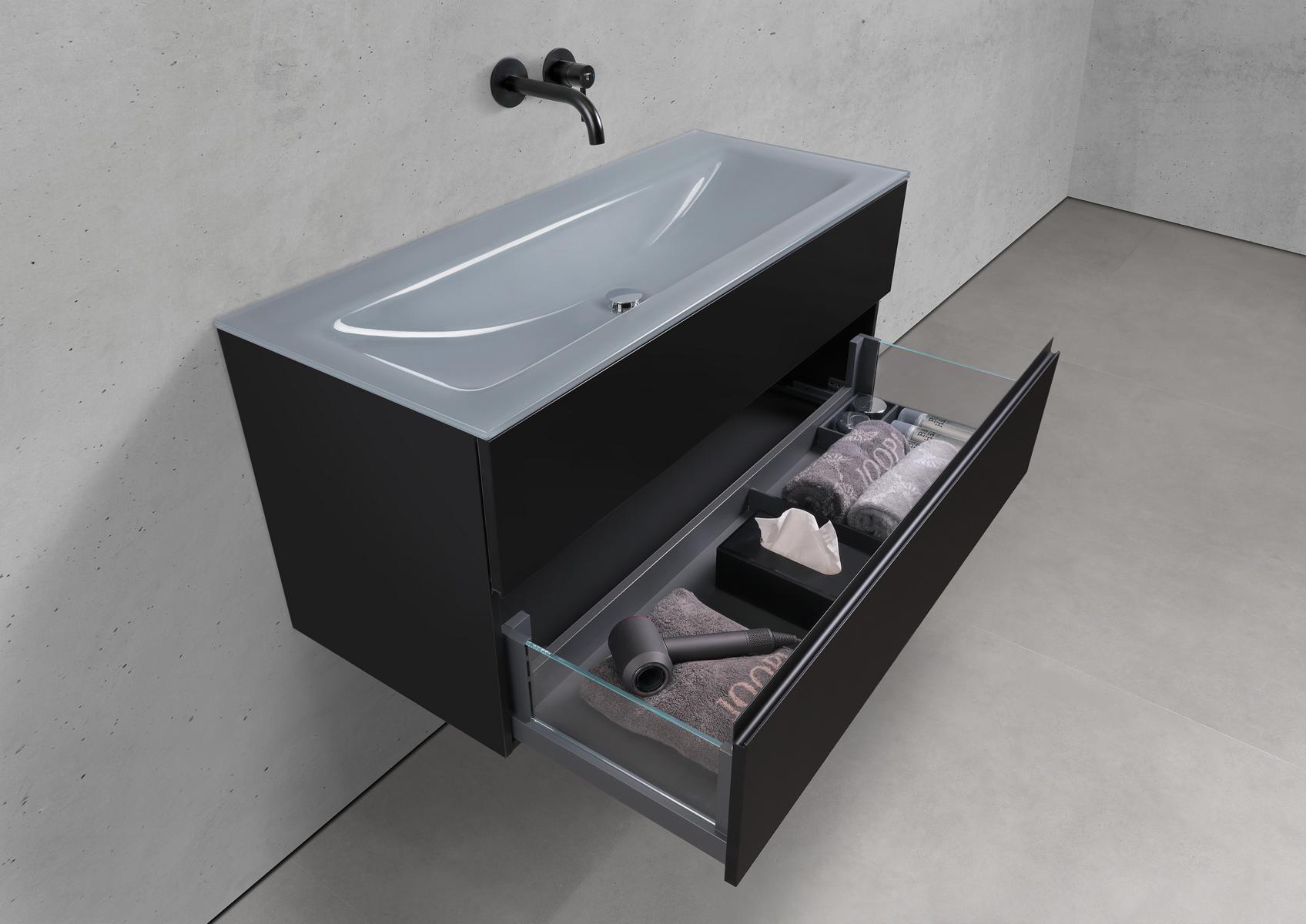 Badmöbel Set Saphir 120 cm Waschtisch & Unterschrank in Schwarz Matt Lack mit Aluminium-Griffleiste schwarz 
