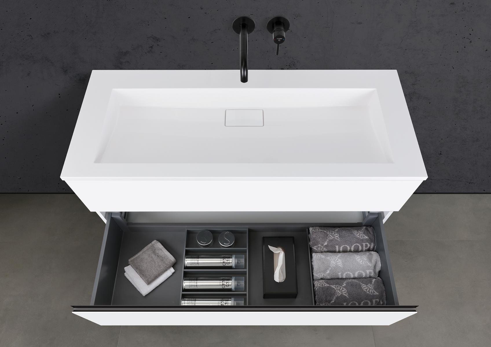 Badmöbel Set Cubo 120 cm Waschtisch & Unterschrank in Weiß Matt Lack mit Aluminium-Griffleiste schwarz