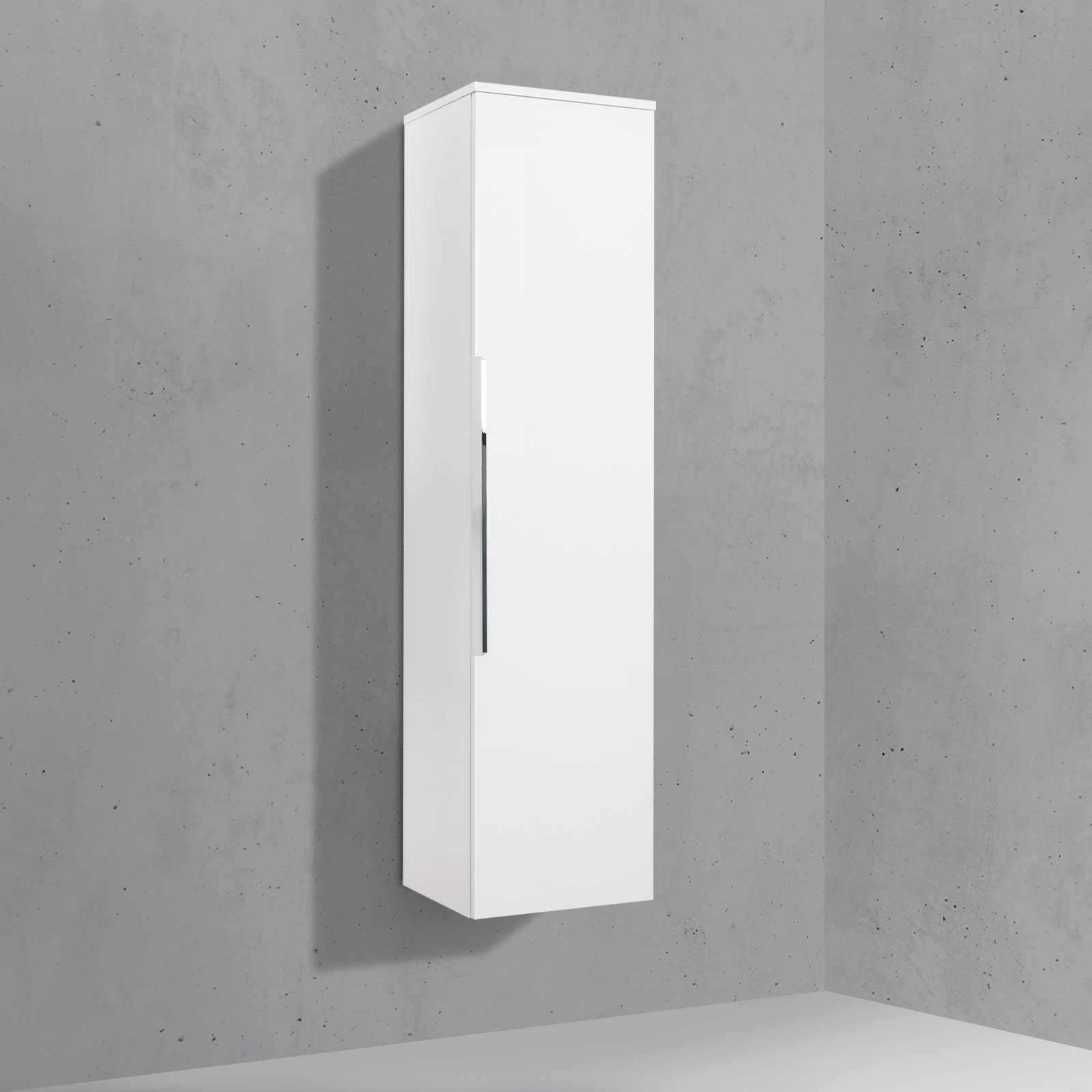 Hochschrank Seitenschrank mit Griffleiste Bad, H/B/T 141,6/35/32,5cm, weiß hochglanz vormontiert