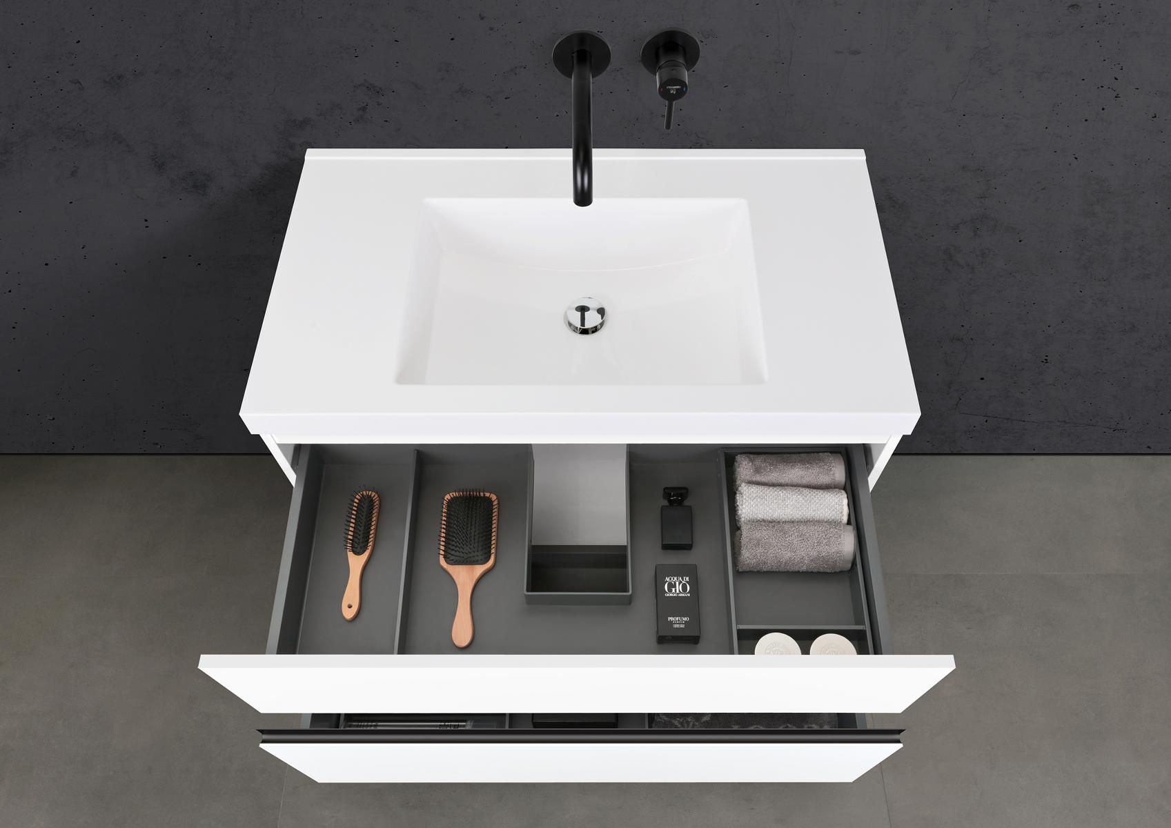 Badmöbel Set Salerno 2.0 90 cm Waschtisch & Unterschrank in Weiß Matt Lack mit Aluminium-Griffleiste Schwarz