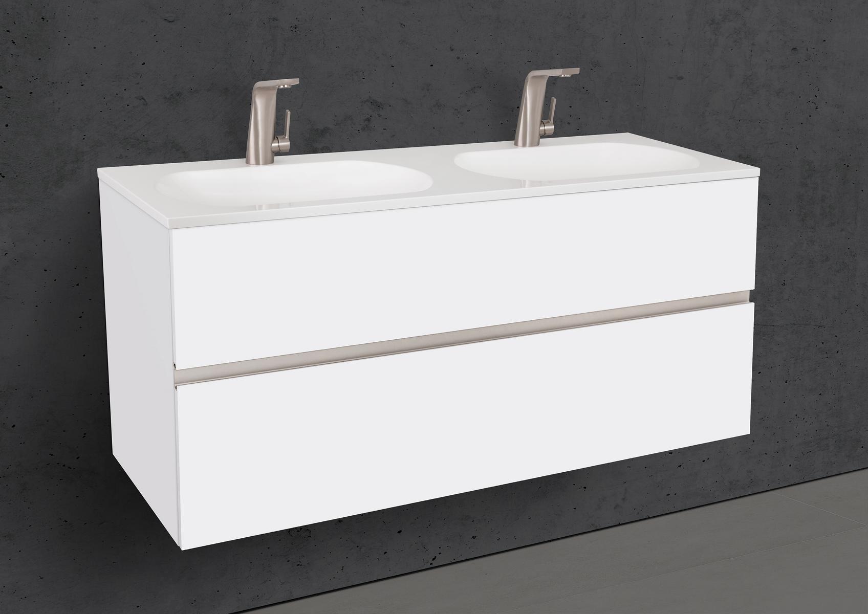 Badmöbel Set Modica 120 cm Doppelwaschtisch & Unterschrank in Weiß Matt Lack mit Aluminium-Griffleiste Edelstahl