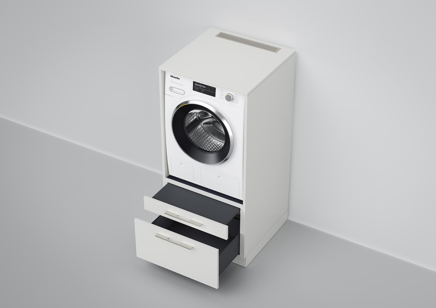 Mobile per lavatrice / asciugatrice da lavanderia con nicchia e 2 cassetti | Altezza 146 cm