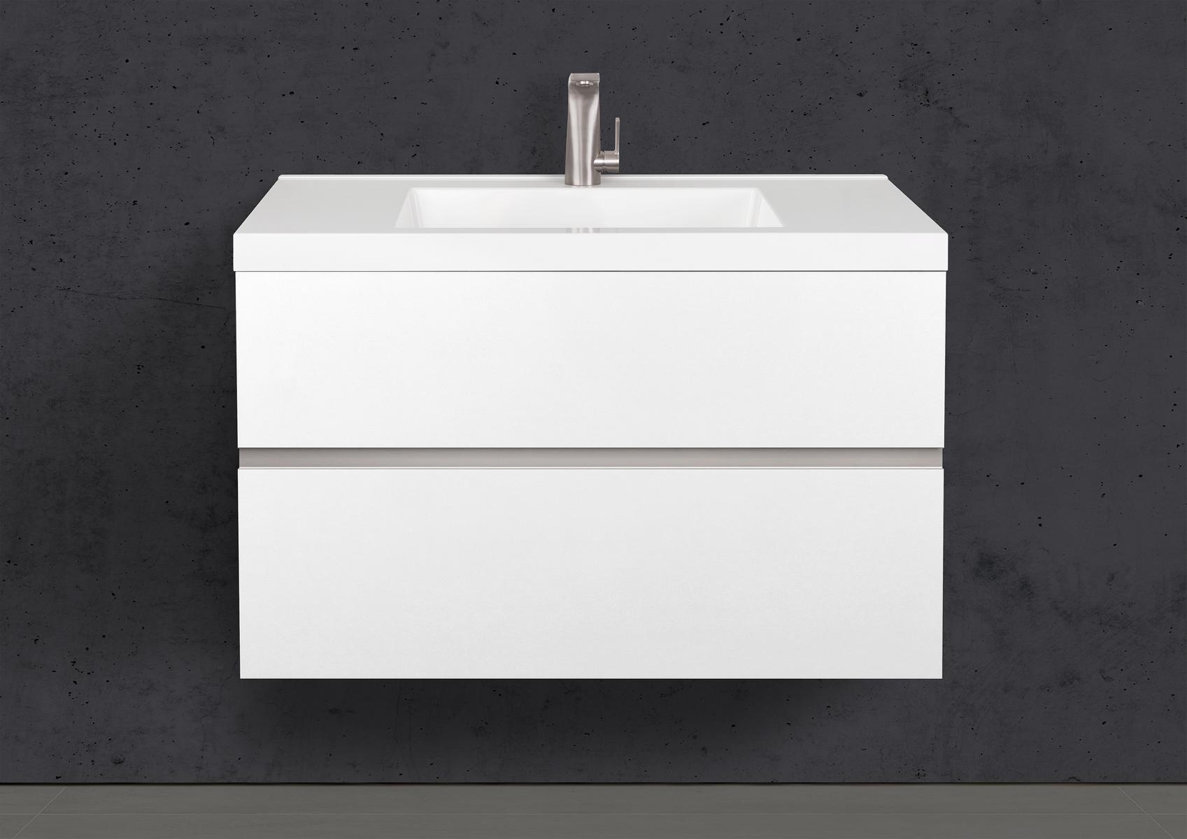 Badmöbel Set Salerno 2.0 90 cm Waschtisch & Unterschrank in Weiß Matt Lack mit Aluminium-Griffleiste Edelstahl