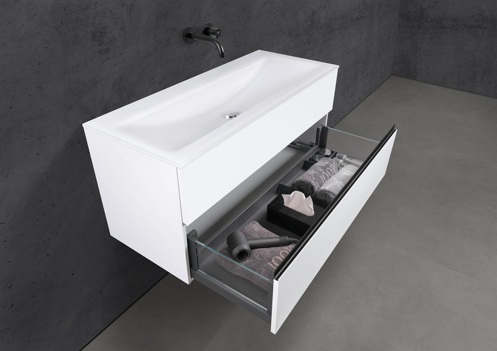 Badmöbel Set Saphir 120 cm Waschtisch & Unterschrank in Weiß Matt Lack mit Aluminium-Griffleiste schwarz 