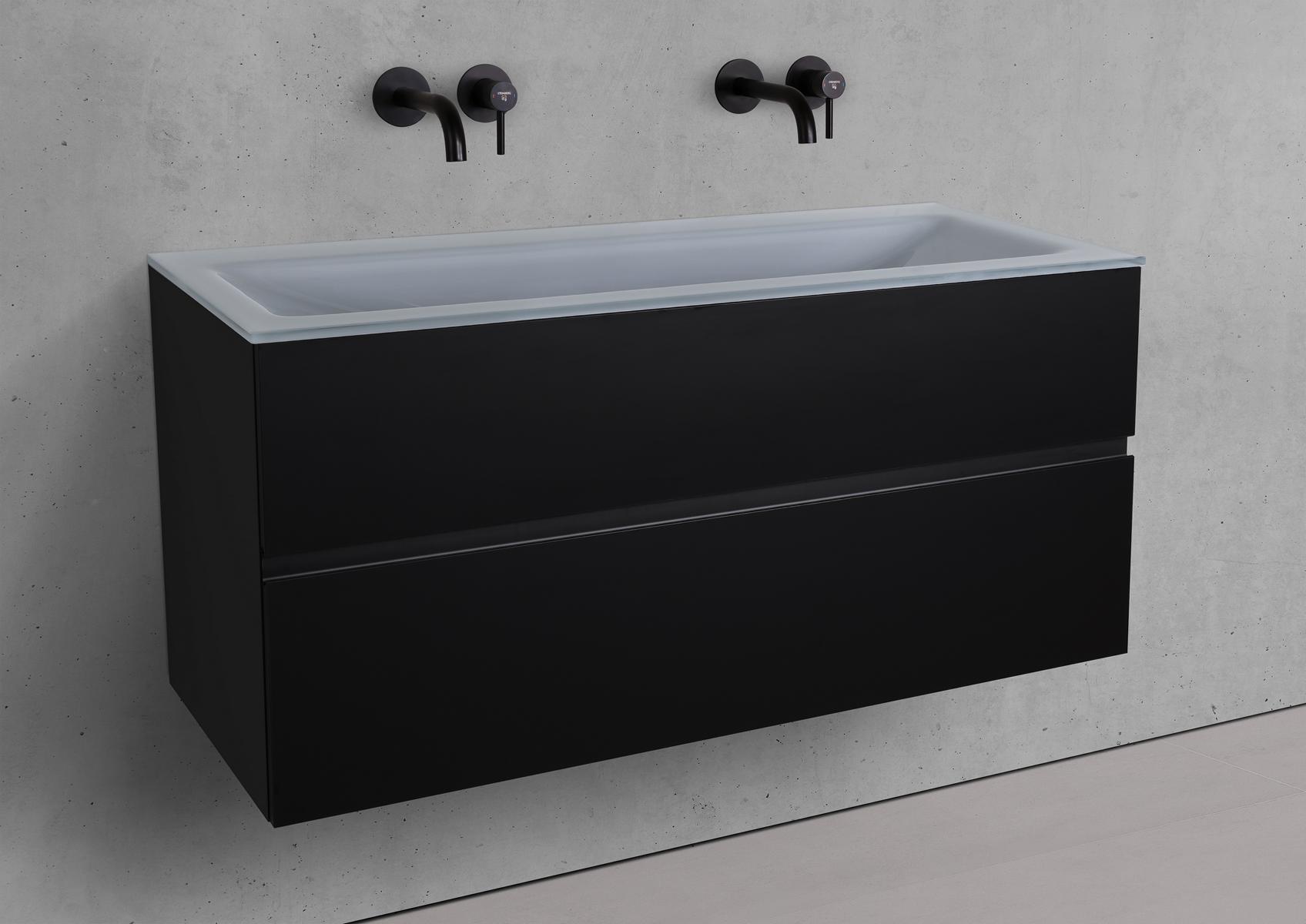 Badmöbel Set Saphir 120 cm Doppelwaschtisch & Unterschrank in Schwarz Matt Lack mit Aluminium-Griffleiste schwarz