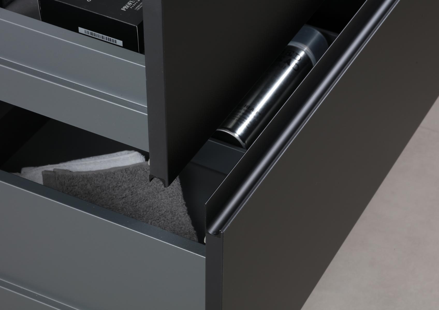 Badmöbel Set Saphir 90 cm Waschtisch & Unterschrank in Schwarz Matt Lack mit Aluminium-Griffleiste schwarz