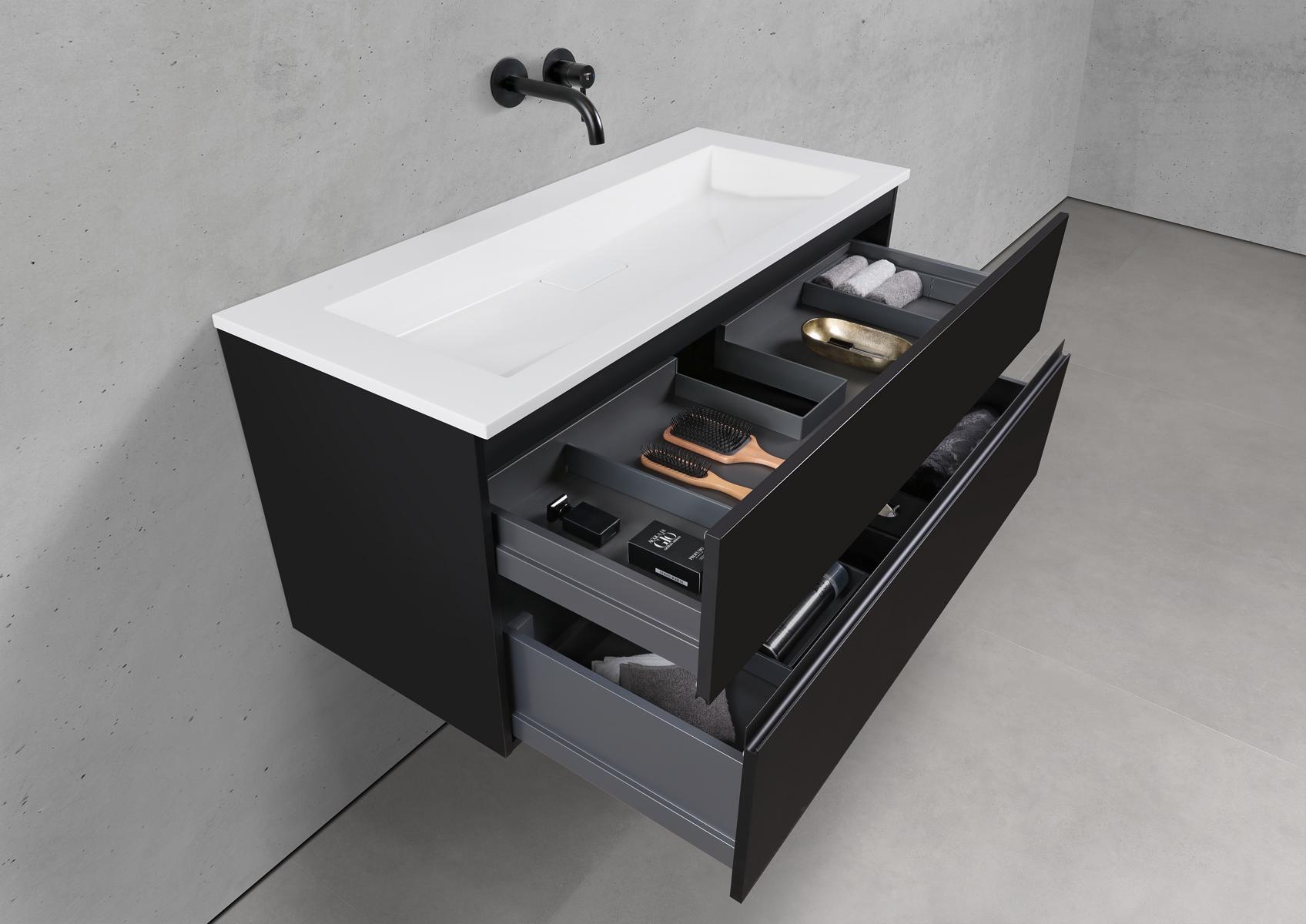 Badmöbel Set Cubo 120 cm Waschtisch & Unterschrank in Schwarz Matt Lack mit Aluminium-Griffleiste schwarz 
