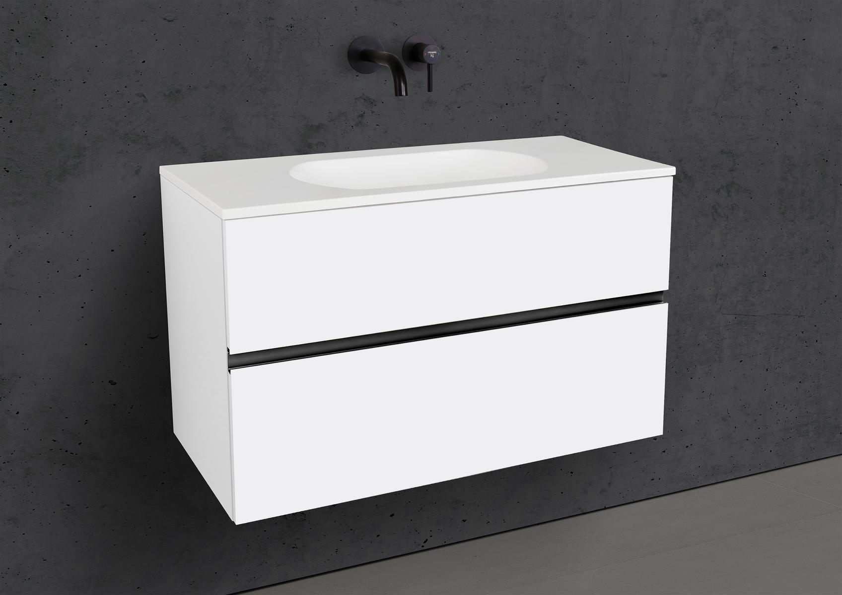 Badmöbel Set Modica 90 cm Waschtisch & Unterschrank in Schwarz Matt Lack mit Aluminium-Griffleiste schwarz