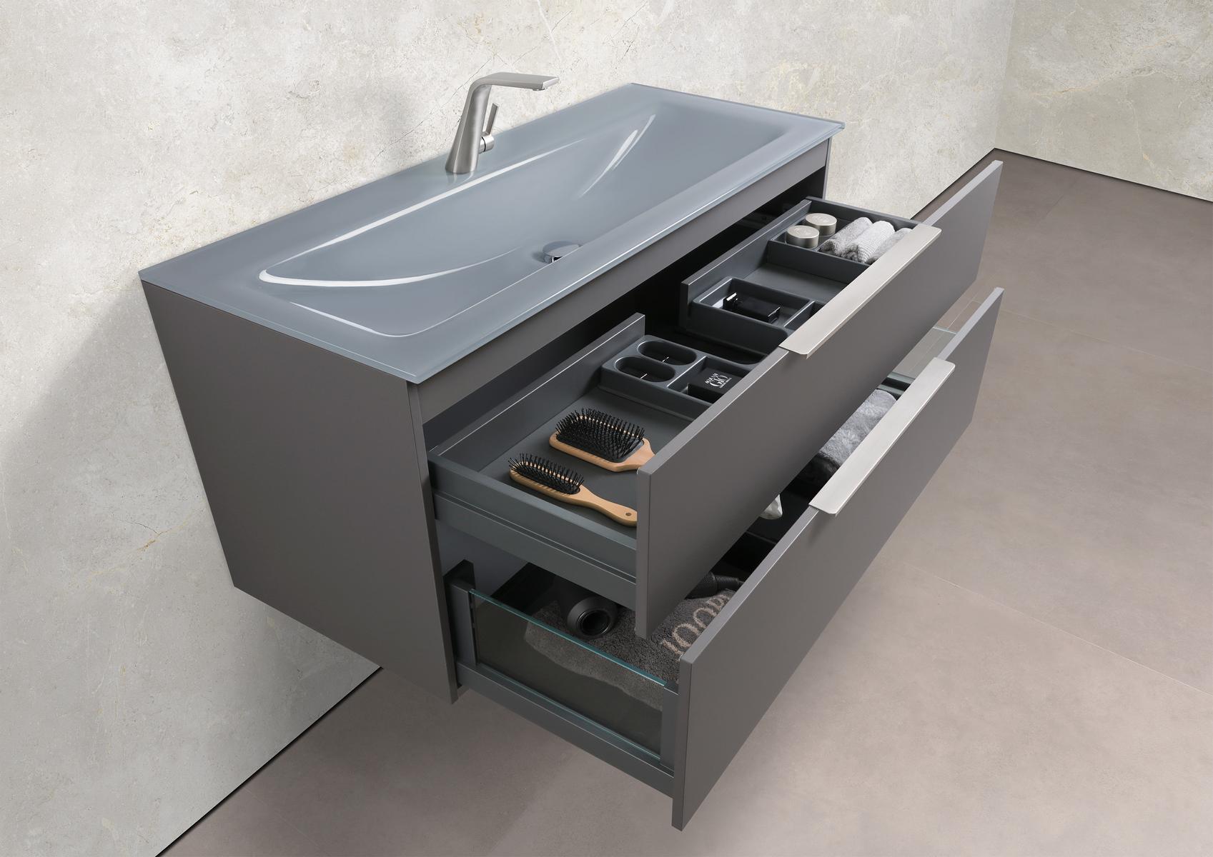 Zafiro - Set di mobili da bagno da 120 cm con lavabo in vetro (singolo) Optiwhite e mobile sottolavabo