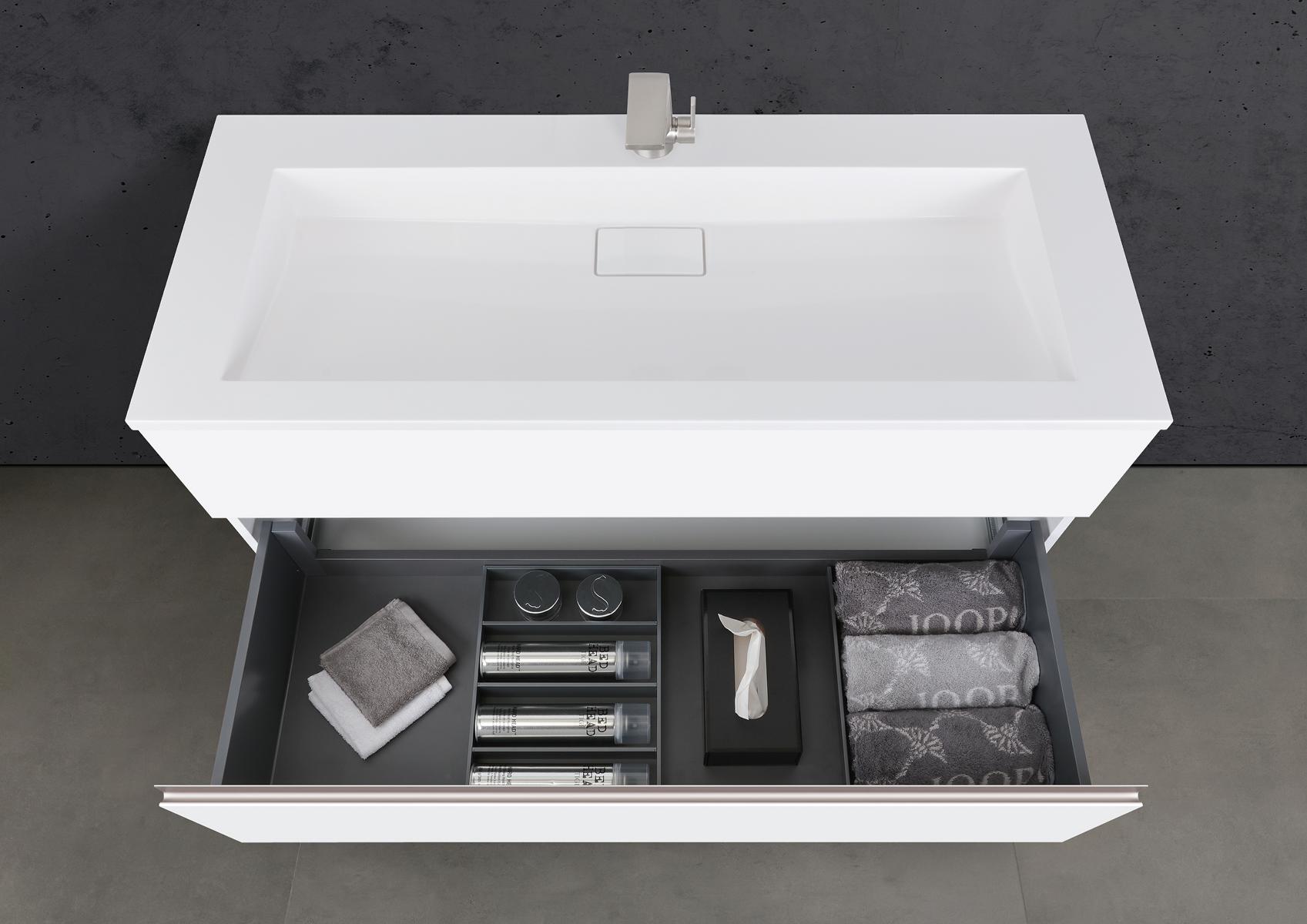 Badmöbel Set Cubo 120 cm Waschtisch & Unterschrank in Weiß Matt Lack mit Aluminium-Griffleiste edelstahl