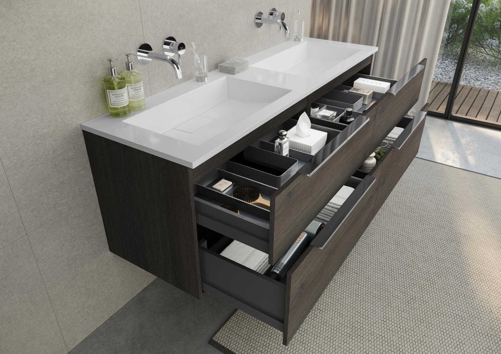 Mobili da bagno Cubo 160 cm con doppio lavabo e mobile sottolavabo, Made in Germany