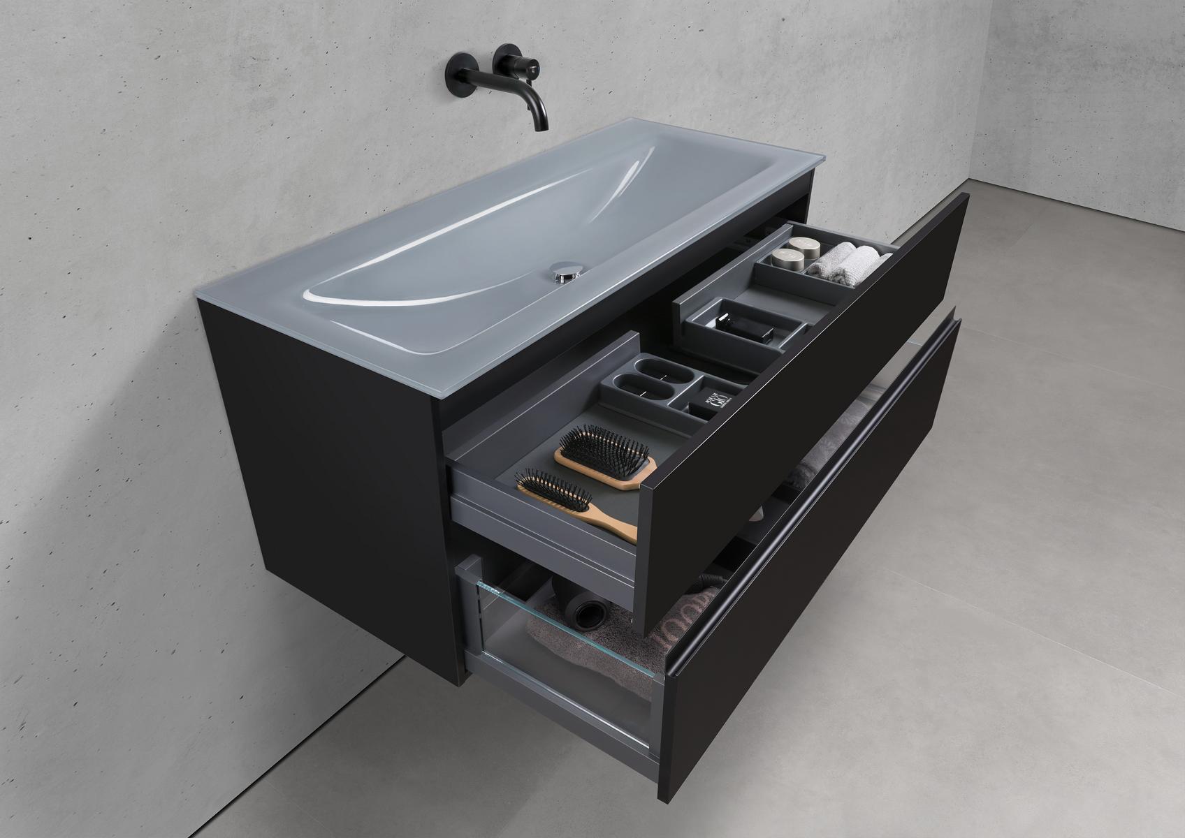 Badmöbel Set Saphir 120 cm Waschtisch & Unterschrank in Schwarz Matt Lack mit Aluminium-Griffleiste schwarz 