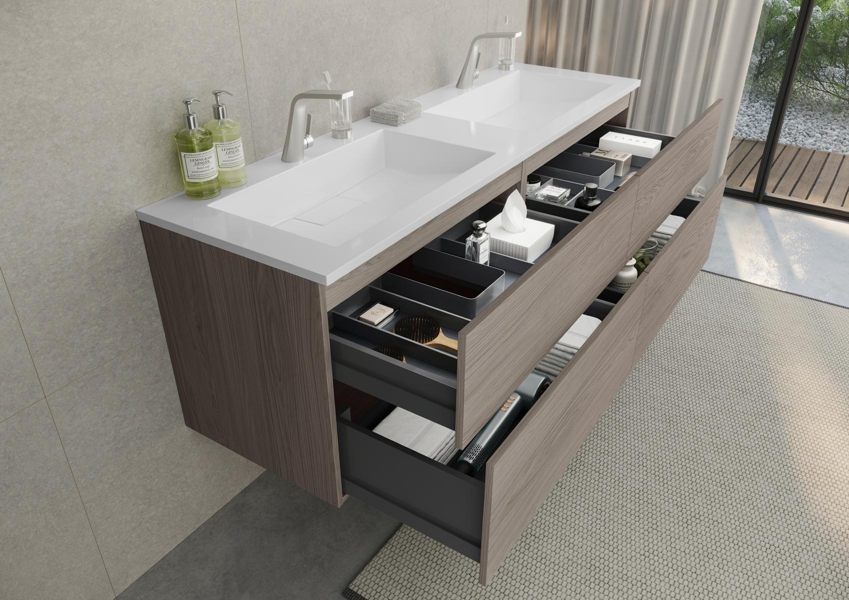 Ensemble de meubles de salle de bains Cubo 160 cm double lavabo avec meuble bas Sans poignée / Push to Open, Made in Germany