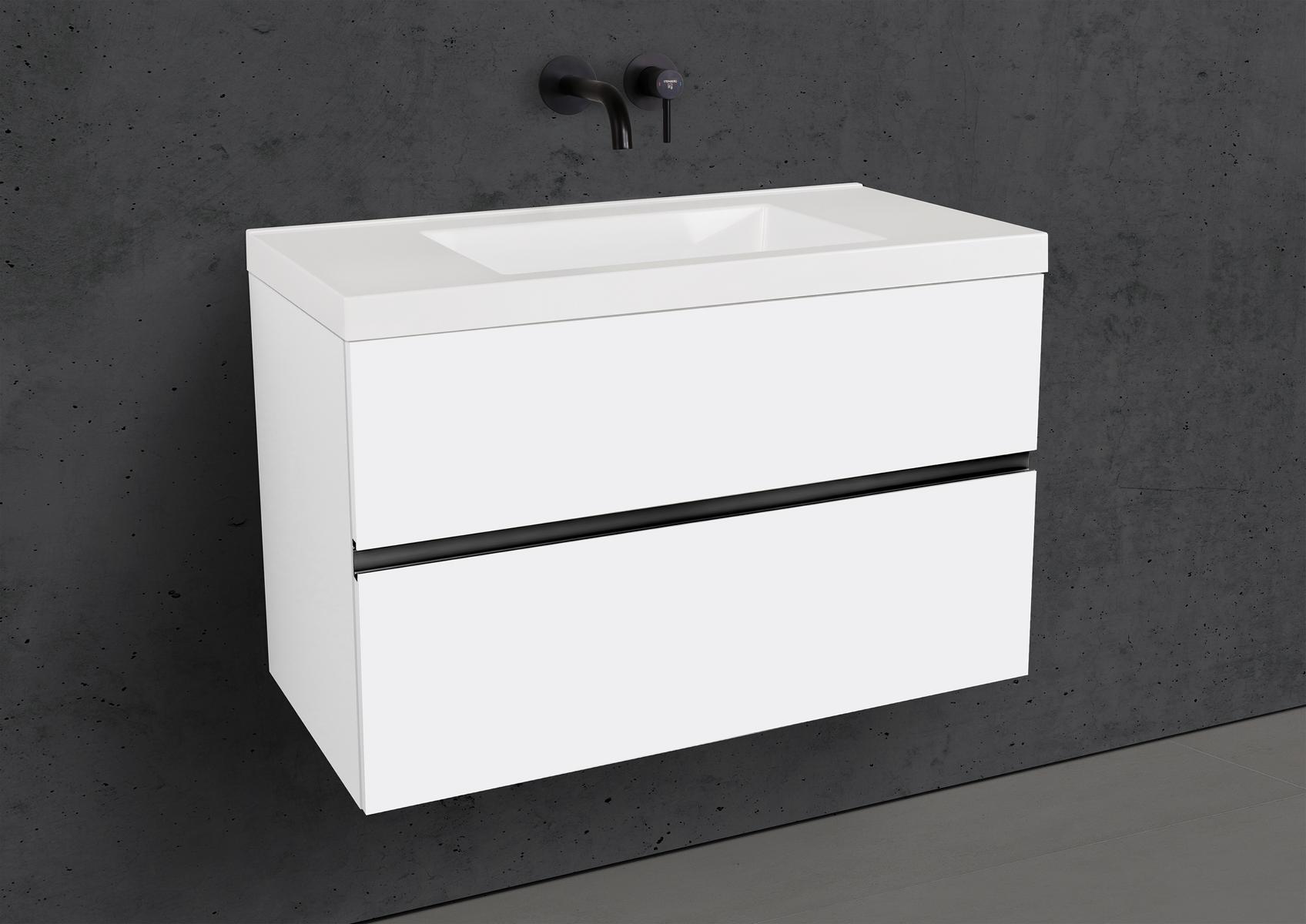 Badmöbel Set Salerno 2.0 90 cm Waschtisch & Unterschrank in Weiß Matt Lack mit Aluminium-Griffleiste Schwarz