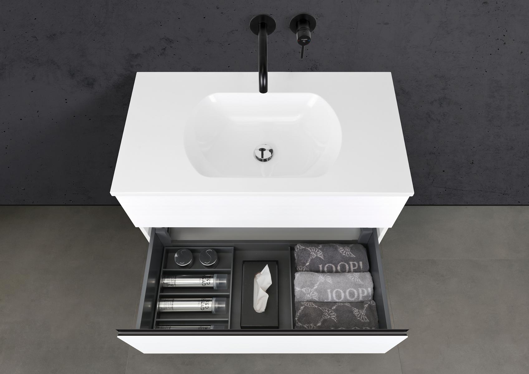 Badmöbel Set Modica 90 cm Waschtisch & Unterschrank in Schwarz Matt Lack mit Aluminium-Griffleiste schwarz