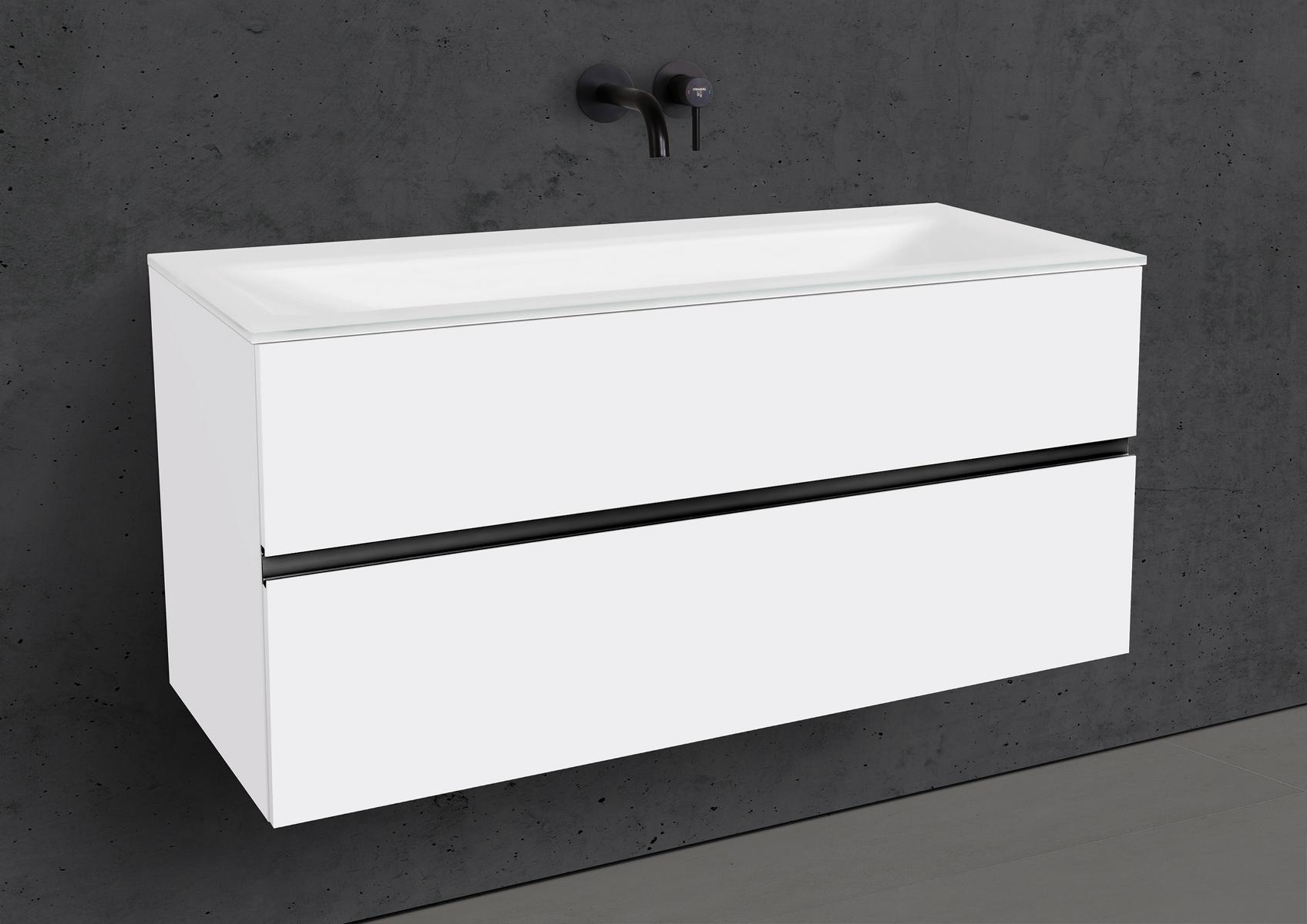 Badmöbel Set Saphir 120 cm Waschtisch & Unterschrank in Weiß Matt Lack mit Aluminium-Griffleiste schwarz 