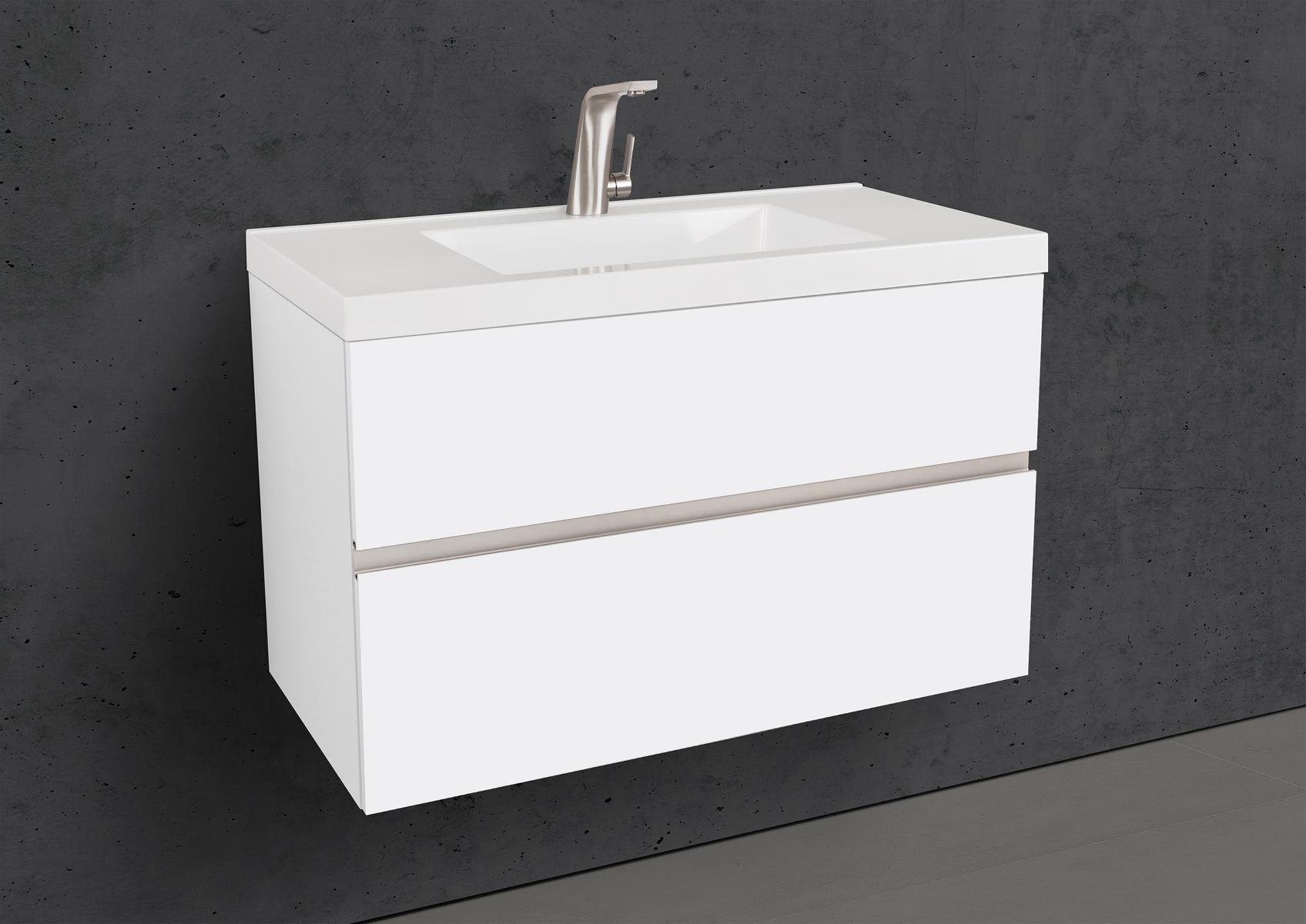Badmöbel Set Salerno 2.0 90 cm Waschtisch & Unterschrank in Weiß Matt Lack mit Aluminium-Griffleiste Edelstahl