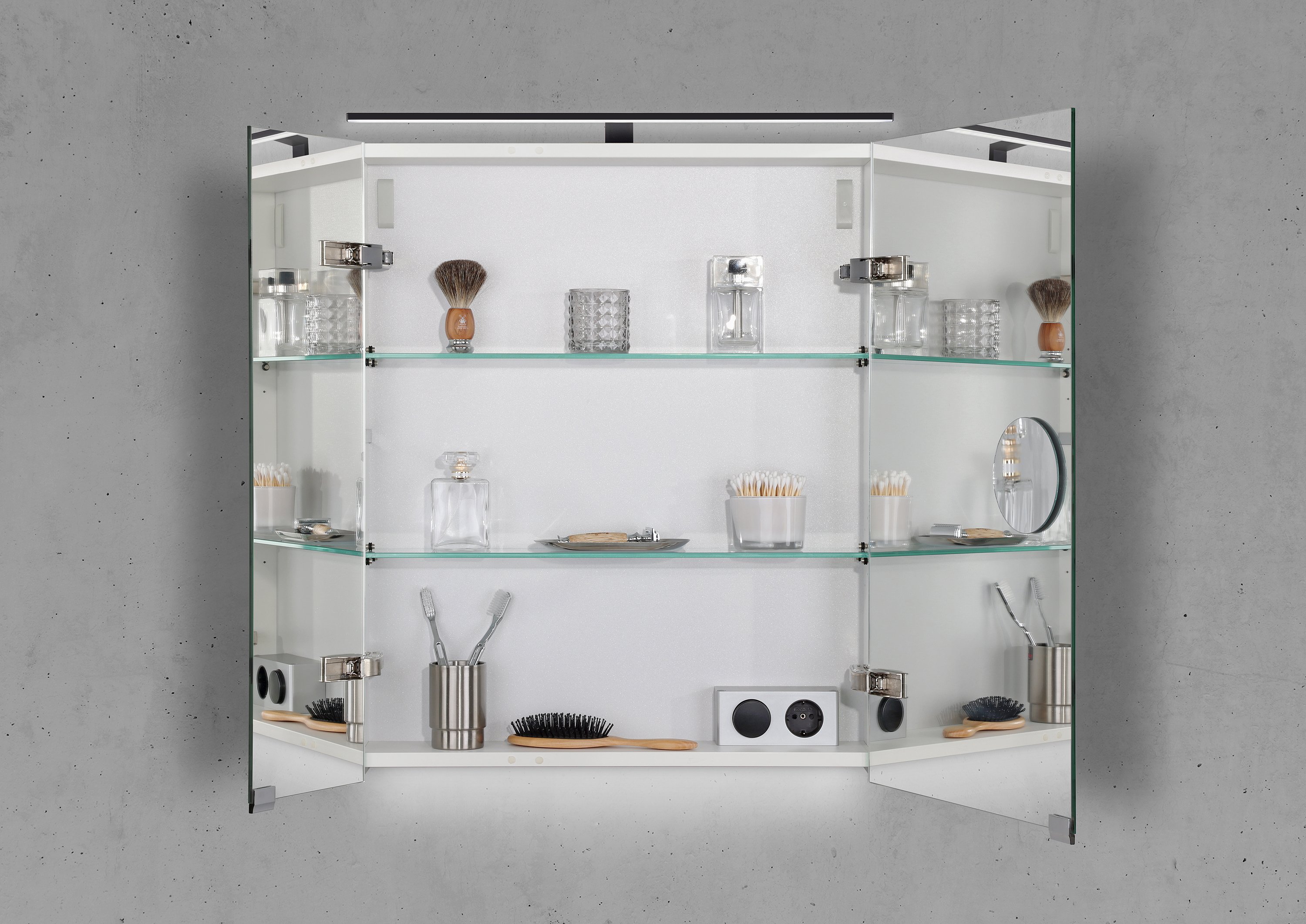Spiegelschrank 60 cm mit MULTI LED Aufsatzleuchte