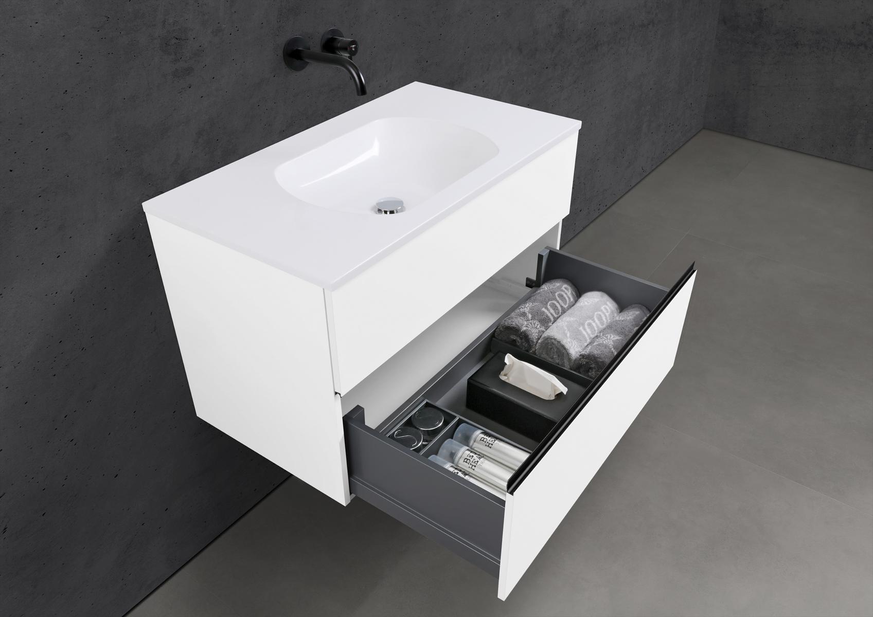 Badmöbel Set Modica 90 cm Waschtisch & Unterschrank in Schwarz Matt Lack mit Aluminium-Griffleiste schwarz