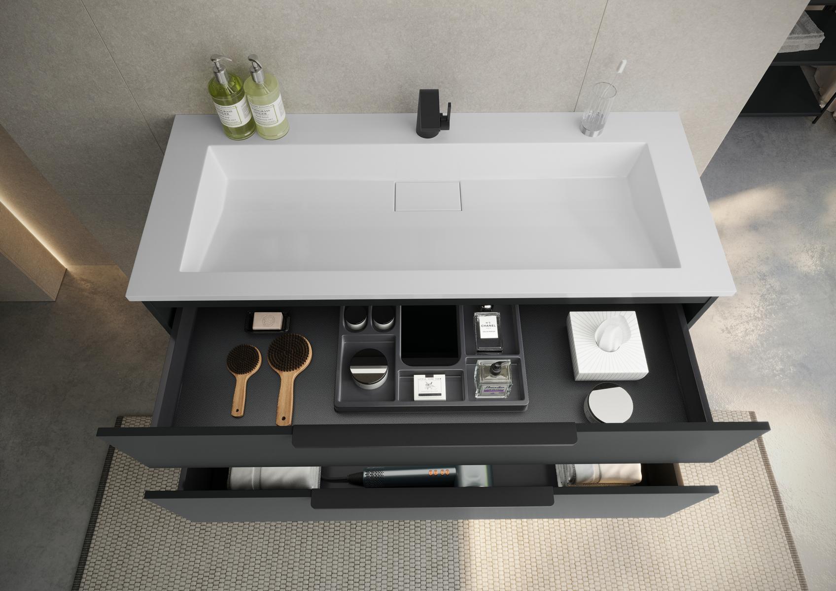 Mobili da bagno Cubo: lavabo singolo da 120 cm con mobile sottolavabo, Made in Germany