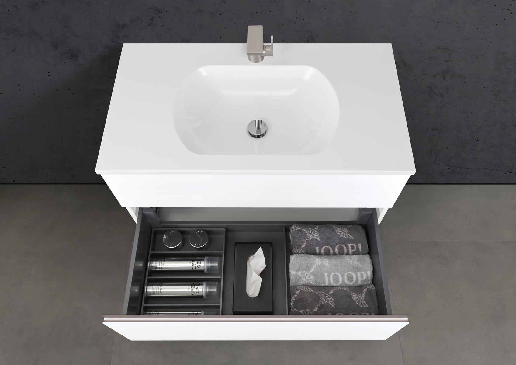 Badmöbel Set Modica 90 cm Waschtisch & Unterschrank in Weiß Matt Lack mit Aluminium-Griffleiste Edelstahl