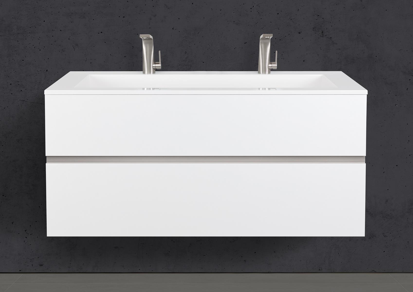 Badmöbel Set CUBO 120 cm Doppelwaschtisch & Unterschrank in Weiß Matt Lack mit Aluminium-Griffleiste edelstahl