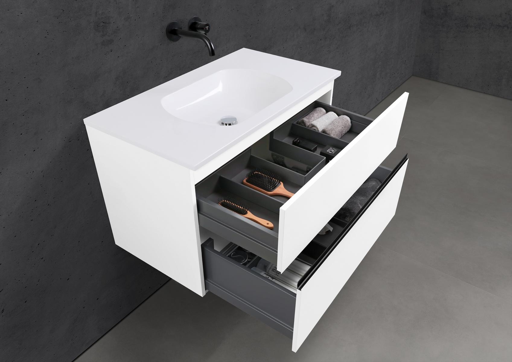 Badmöbel Set Modica 90 cm Waschtisch & Unterschrank in Schwarz Matt Lack mit Aluminium-Griffleiste schwarz