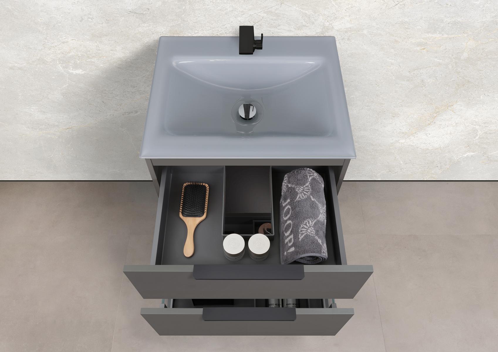 Zafiro - Set di mobili da bagno da 60 cm con lavabo in vetro Optiwhite e mobile sottolavabo