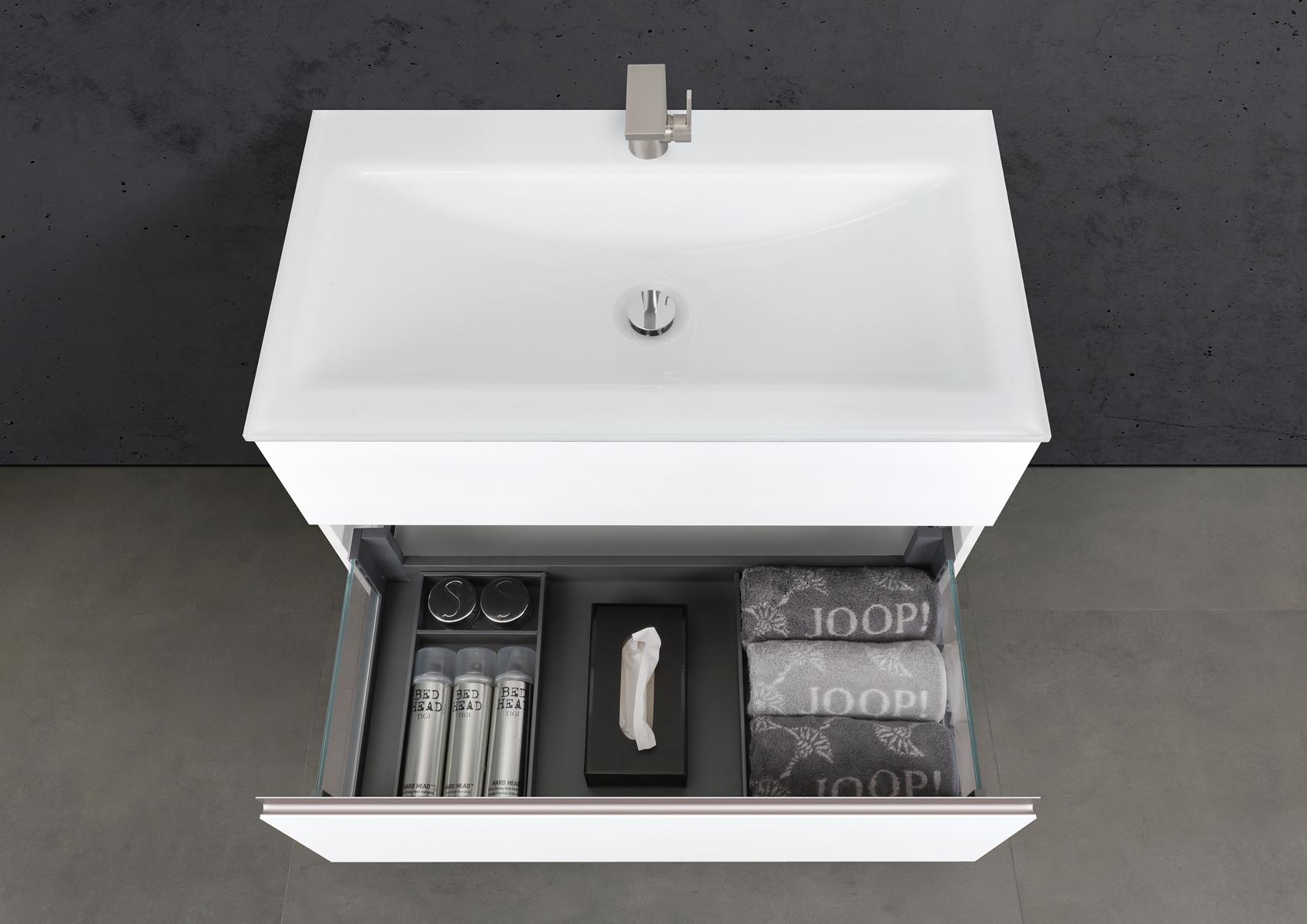 Badmöbel Set Saphir 90 cm Waschtisch & Unterschrank in Weiß Matt Lack mit Aluminium-Griffleiste edelstahl
