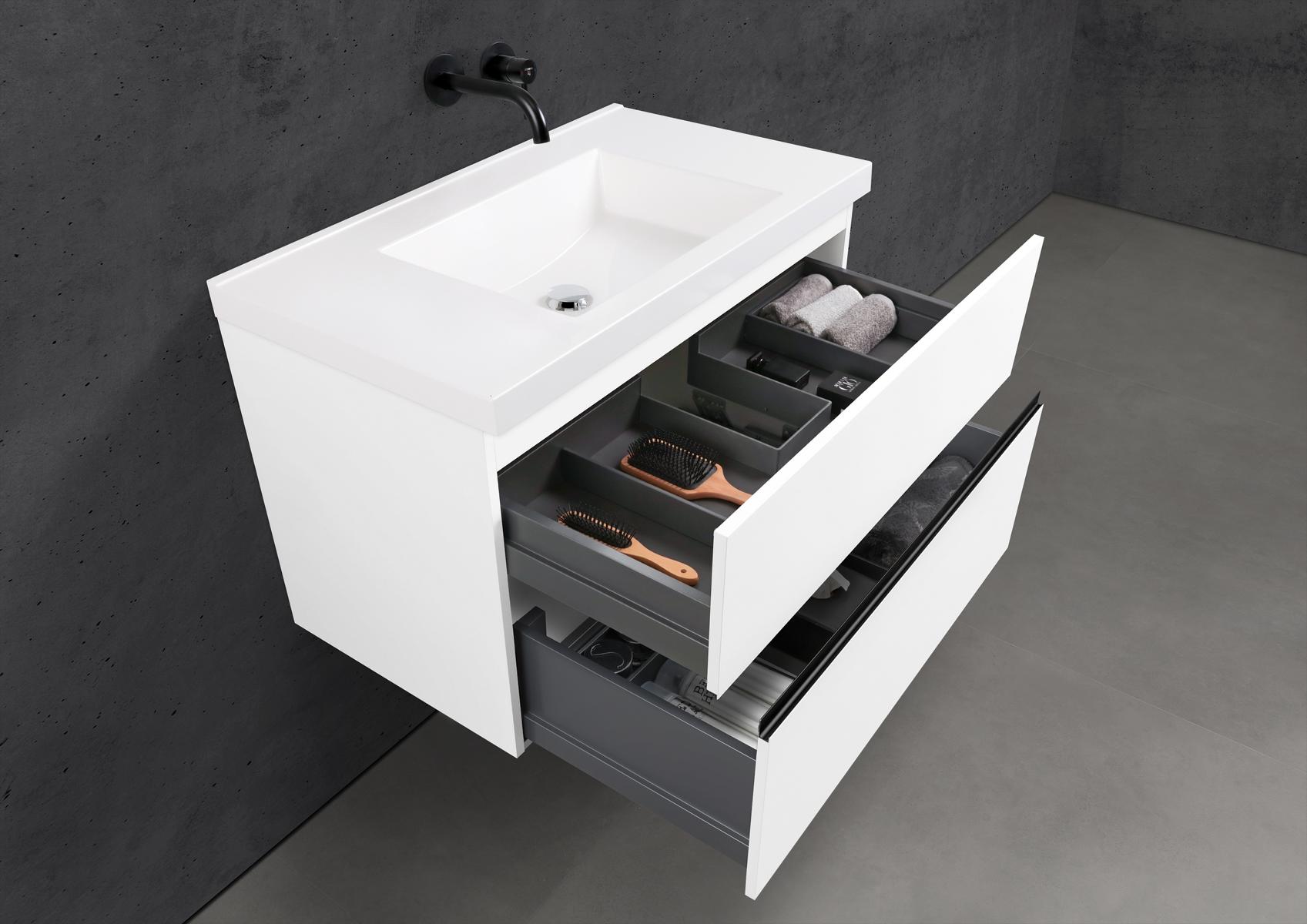 Badmöbel Set Salerno 2.0 90 cm Waschtisch & Unterschrank in Weiß Matt Lack mit Aluminium-Griffleiste Schwarz