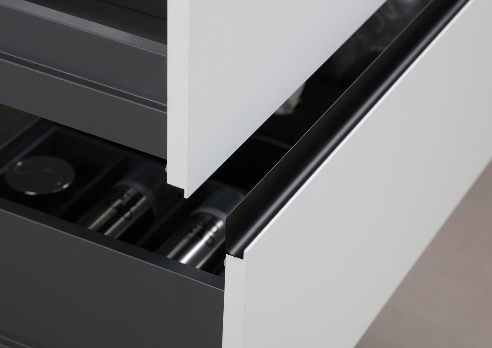 Badmöbel Set CUBO 120 cm Doppelwaschtisch & Unterschrank in Weiß Matt Lack mit Aluminium-Griffleiste schwarz