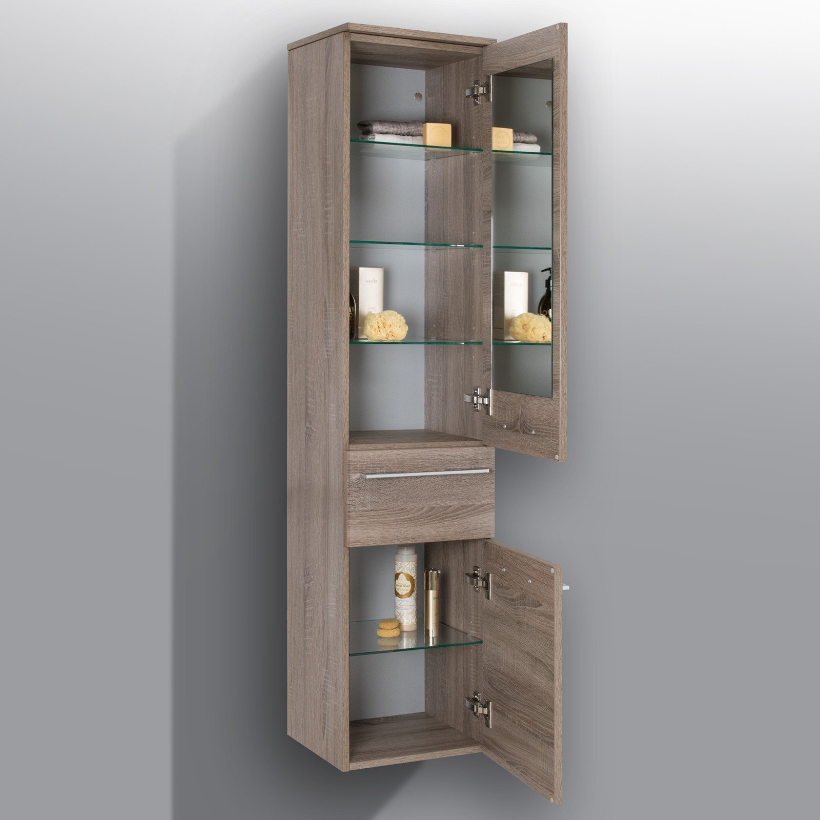 Bad Hochschrank Badmöbel Maße: H/B/T 156,6/35/32,5 cm komplett vormontiert