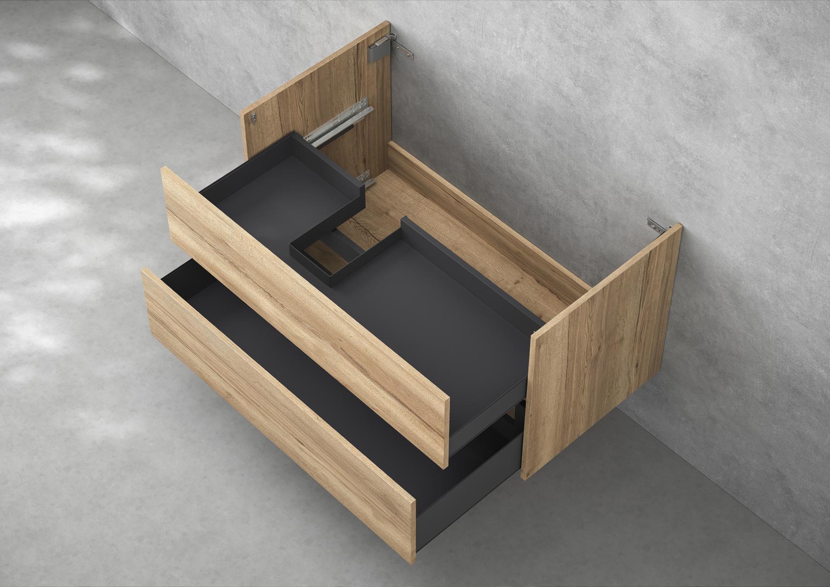 Mobile sottolavabo Intarbad Pure come accessorio per il lavabo Catalano New Zero da 100 cm con ripiano a destra
