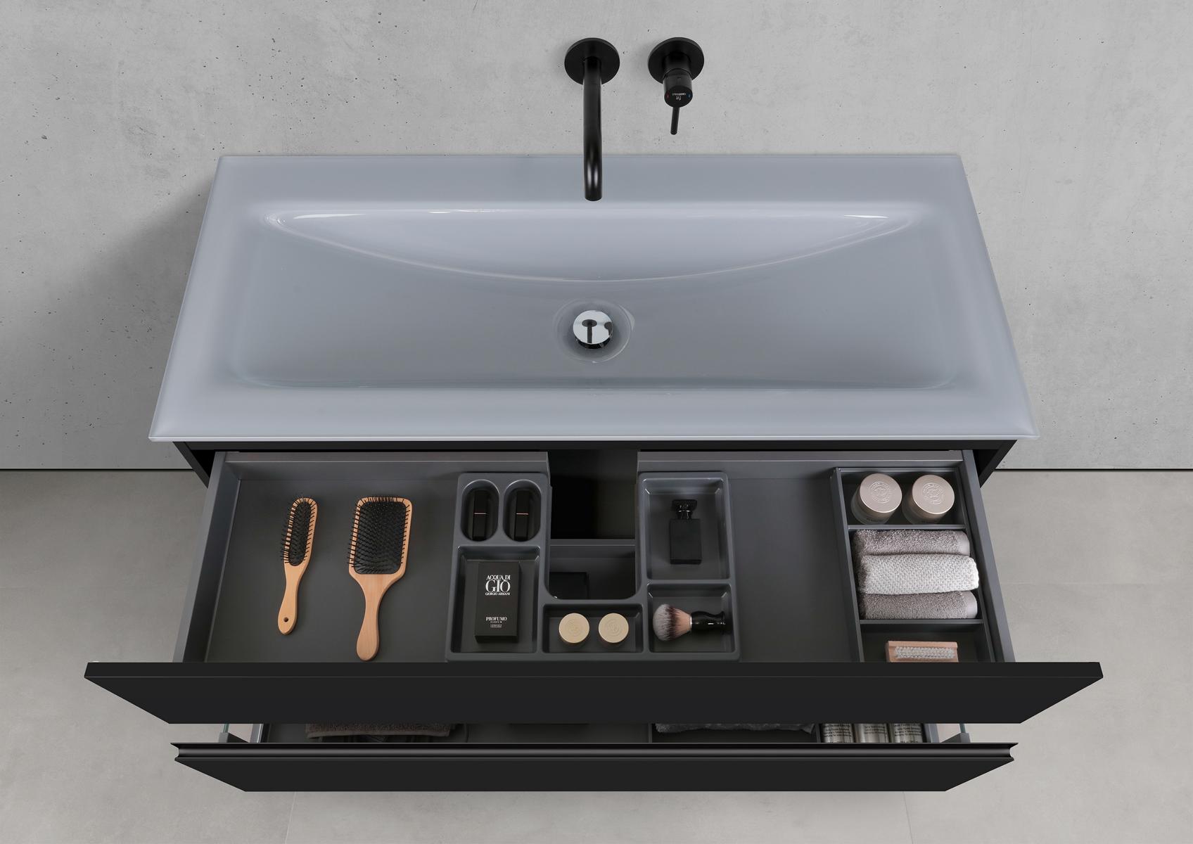 Badmöbel Set Saphir 120 cm Waschtisch & Unterschrank in Schwarz Matt Lack mit Aluminium-Griffleiste schwarz 