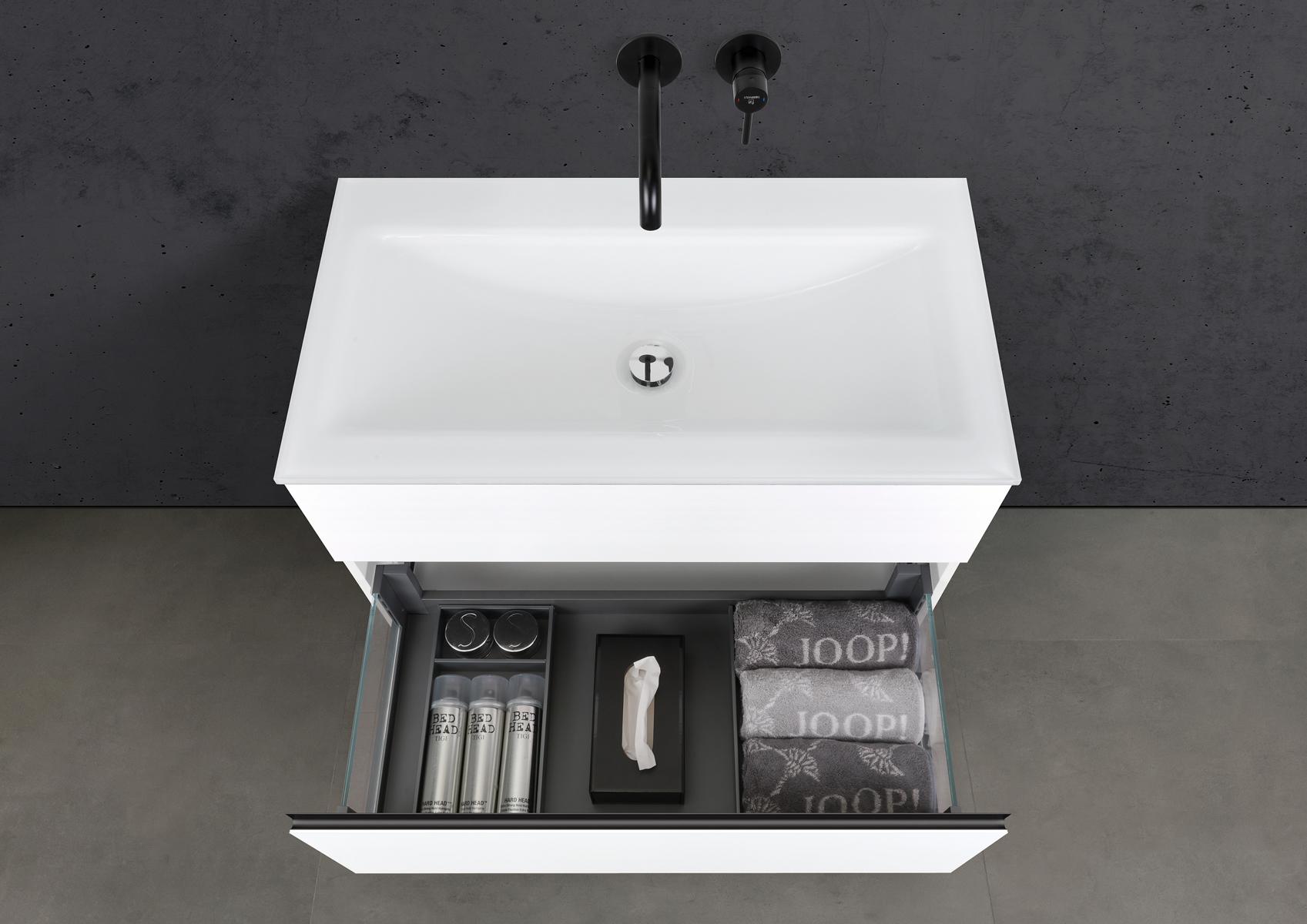 Badmöbel Set Saphir 90 cm Waschtisch & Unterschrank in Weiß Matt Lack mit Aluminium-Griffleiste schwarz