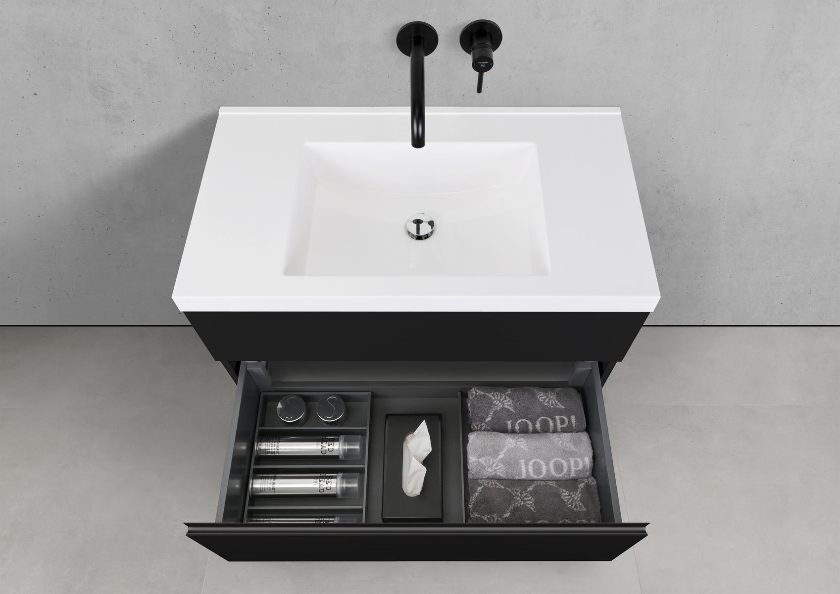 Badmöbel Set Salerno 2.0 90 cm Waschtisch & Unterschrank in Schwarz Matt Lack mit Aluminium-Griffleiste schwarz