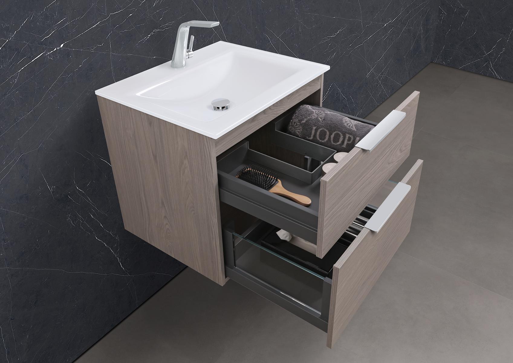 Zafiro - Set di mobili da bagno da 60 cm con lavabo in vetro Optiwhite e mobile sottolavabo