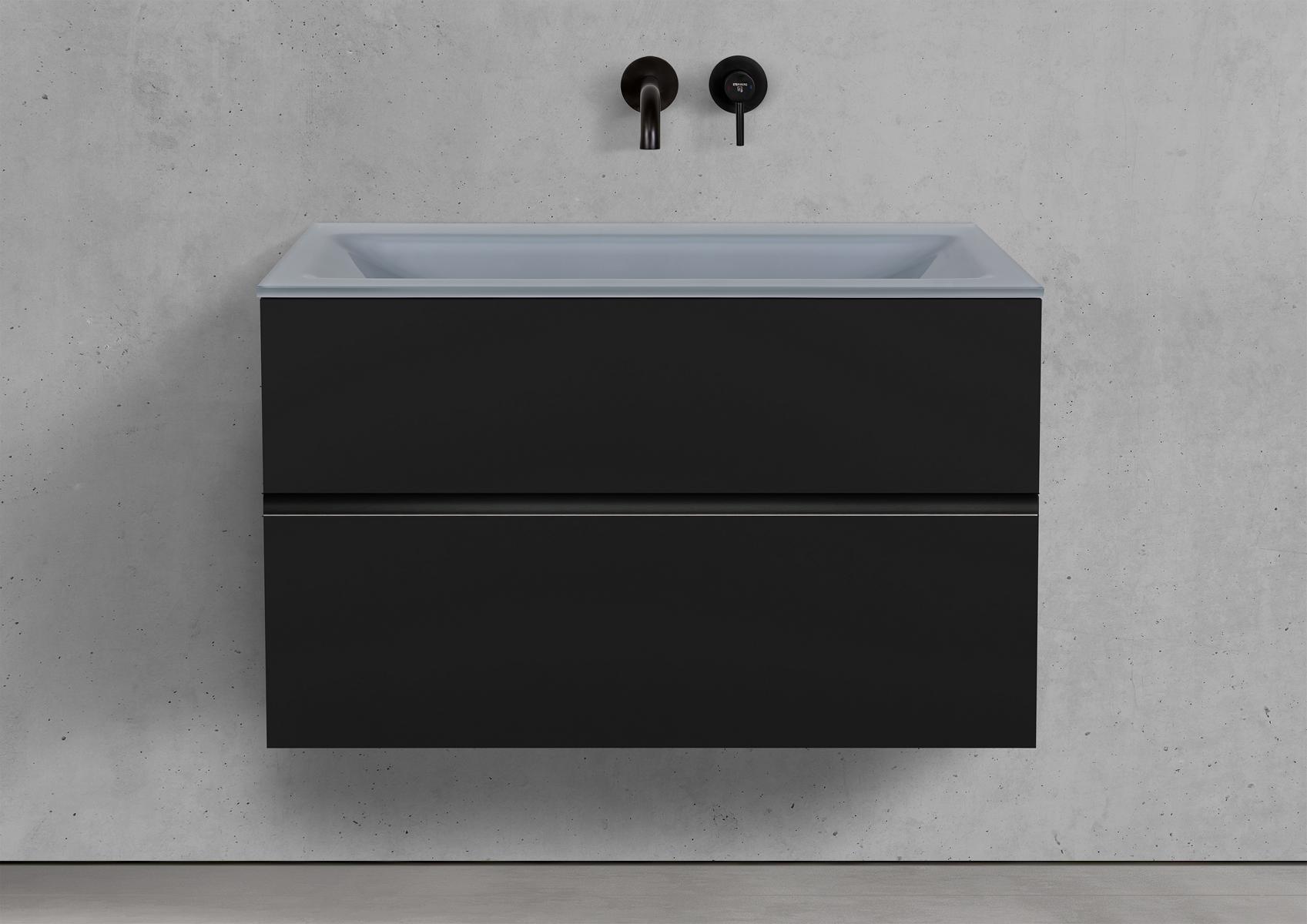 Badmöbel Set Saphir 90 cm Waschtisch & Unterschrank in Schwarz Matt Lack mit Aluminium-Griffleiste schwarz