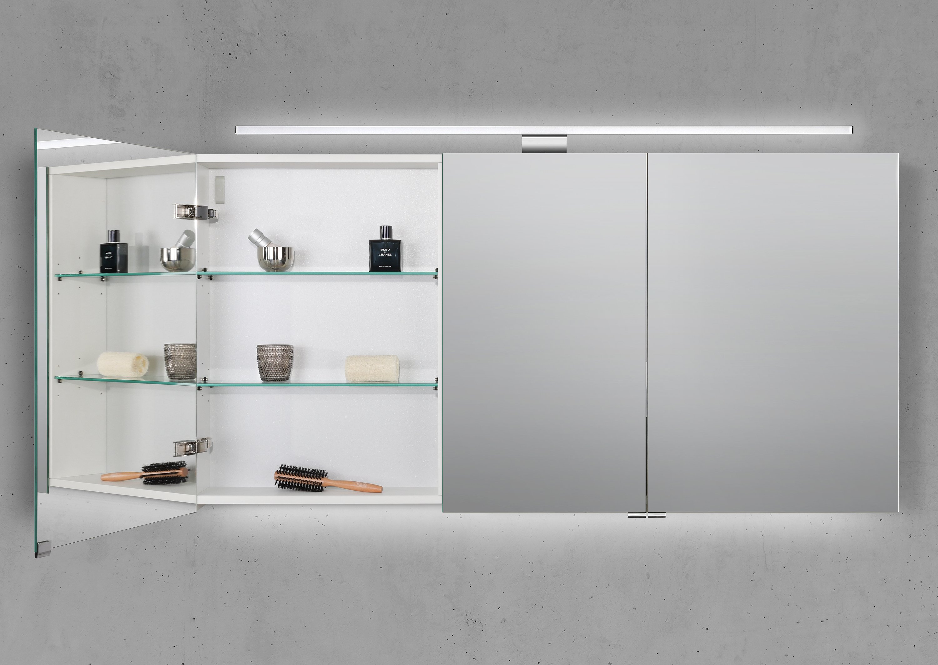 Spiegelschrank 140 cm mit MULTI Light LED Beleuchtung, Doppelspiegeltüren