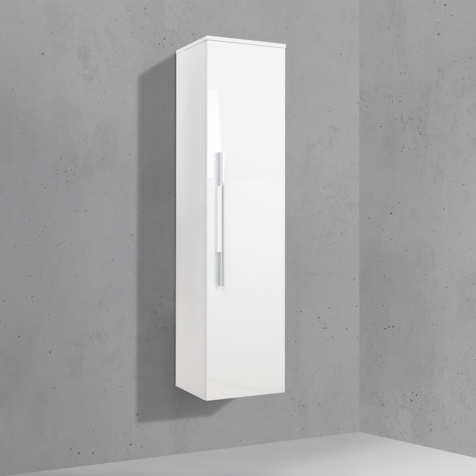 Hochschrank Seitenschrank mit Griff Bad, H/B/T 141,6/35/32,5cm, weiß hochglanz vormontiert
