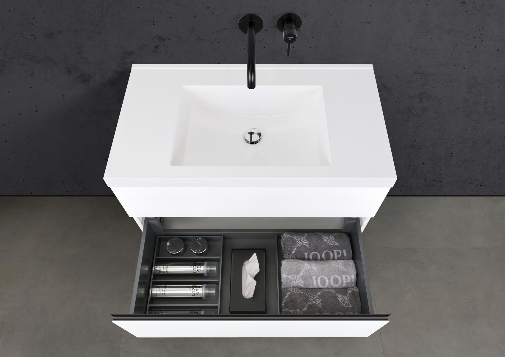 Badmöbel Set Salerno 2.0 90 cm Waschtisch & Unterschrank in Weiß Matt Lack mit Aluminium-Griffleiste Schwarz