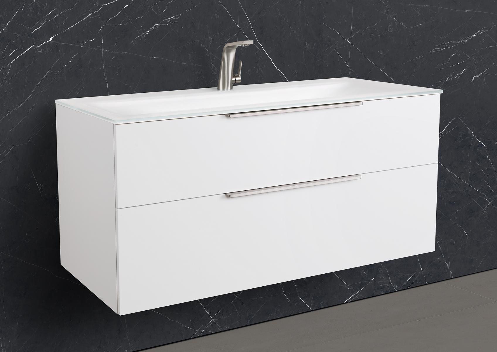 Zafiro - Set di mobili da bagno da 120 cm con lavabo in vetro (singolo) Optiwhite e mobile sottolavabo