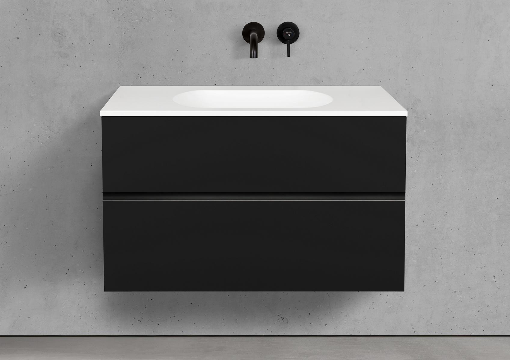 Badmöbel Set Modica 90 cm Waschtisch & Unterschrank in Schwarz Matt Lack mit Aluminium-Griffleiste schwarz
