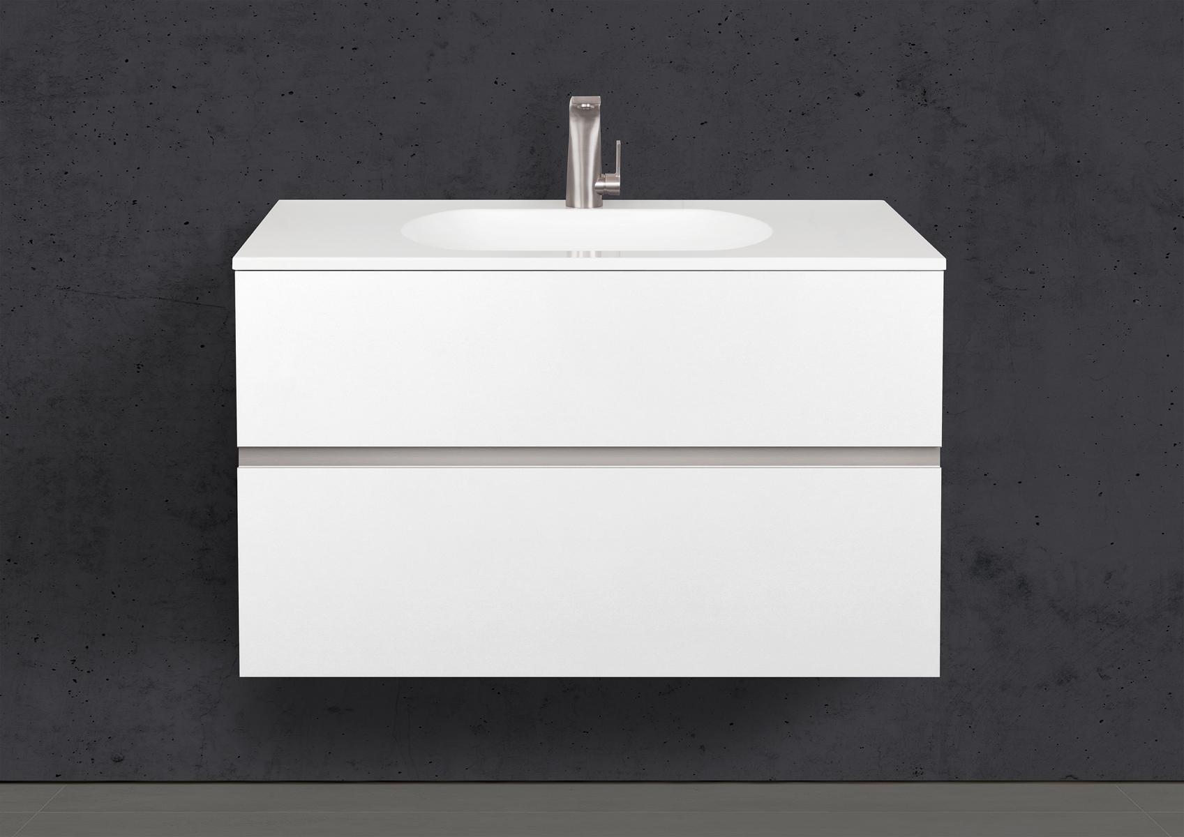 Badmöbel Set Modica 90 cm Waschtisch & Unterschrank in Weiß Matt Lack mit Aluminium-Griffleiste Edelstahl
