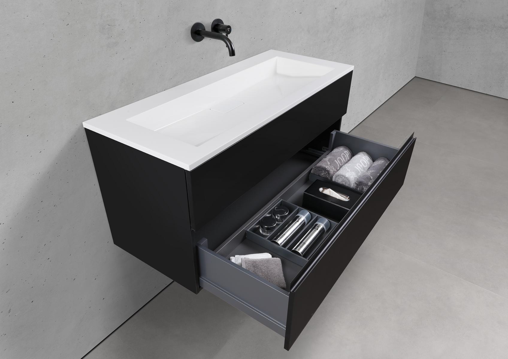 Badmöbel Set Cubo 120 cm Waschtisch & Unterschrank in Schwarz Matt Lack mit Aluminium-Griffleiste schwarz 